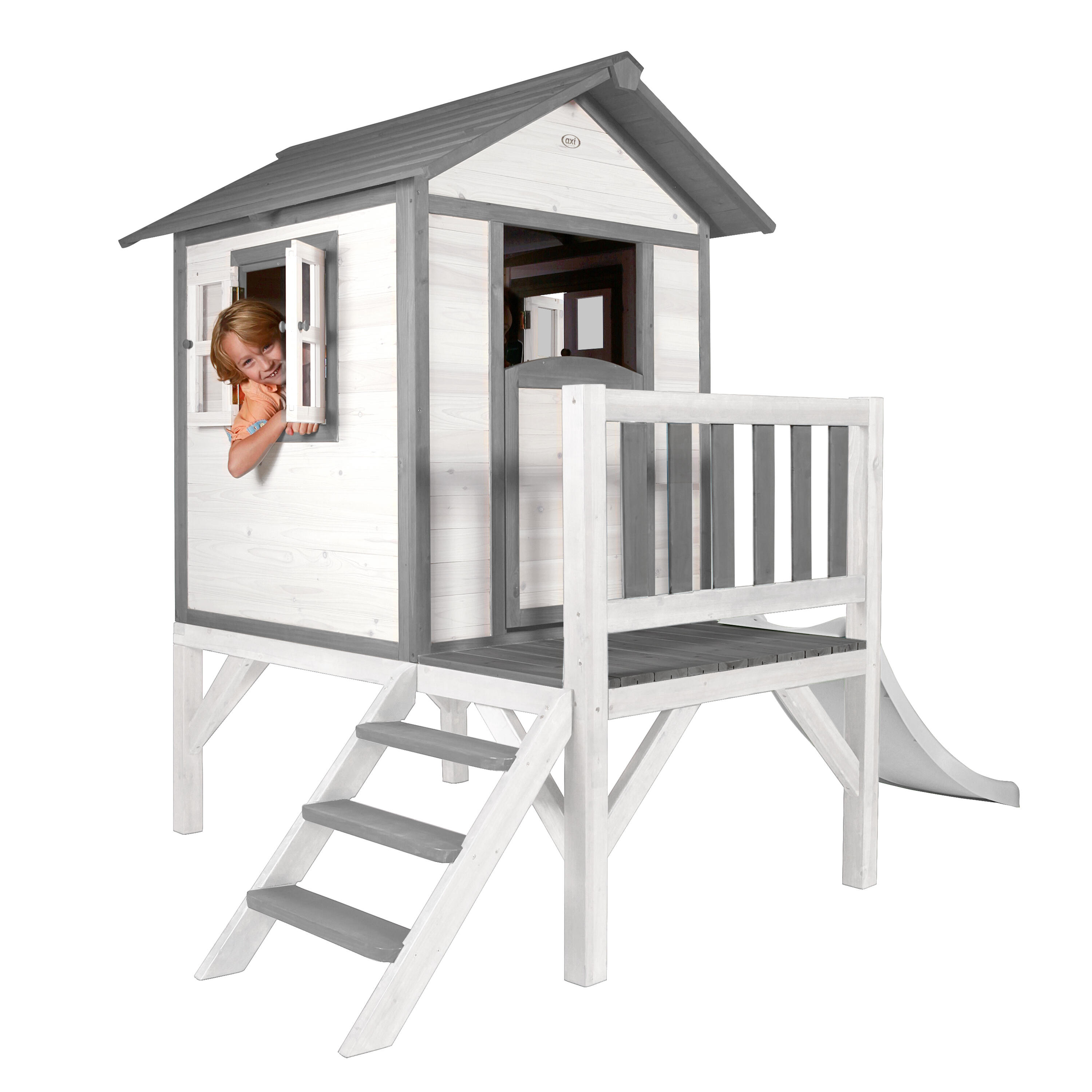 Maisonnette en bois Lodge XL Blanche - Toboggan Classique 6/7
