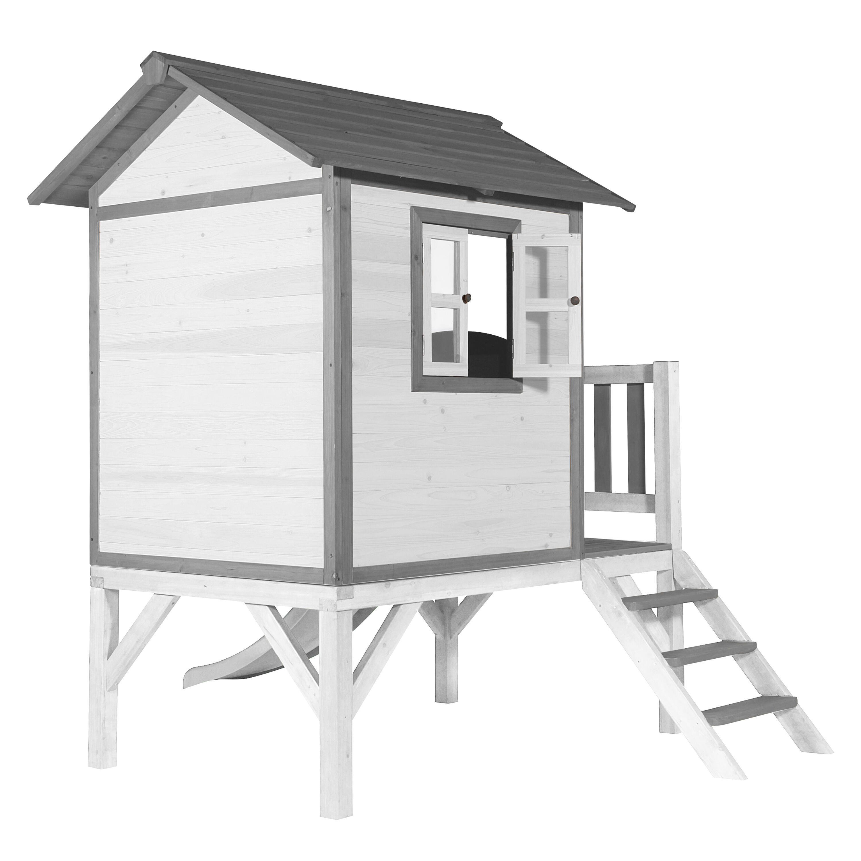 Maisonnette en bois Lodge XL Blanche - Toboggan Classique 5/7