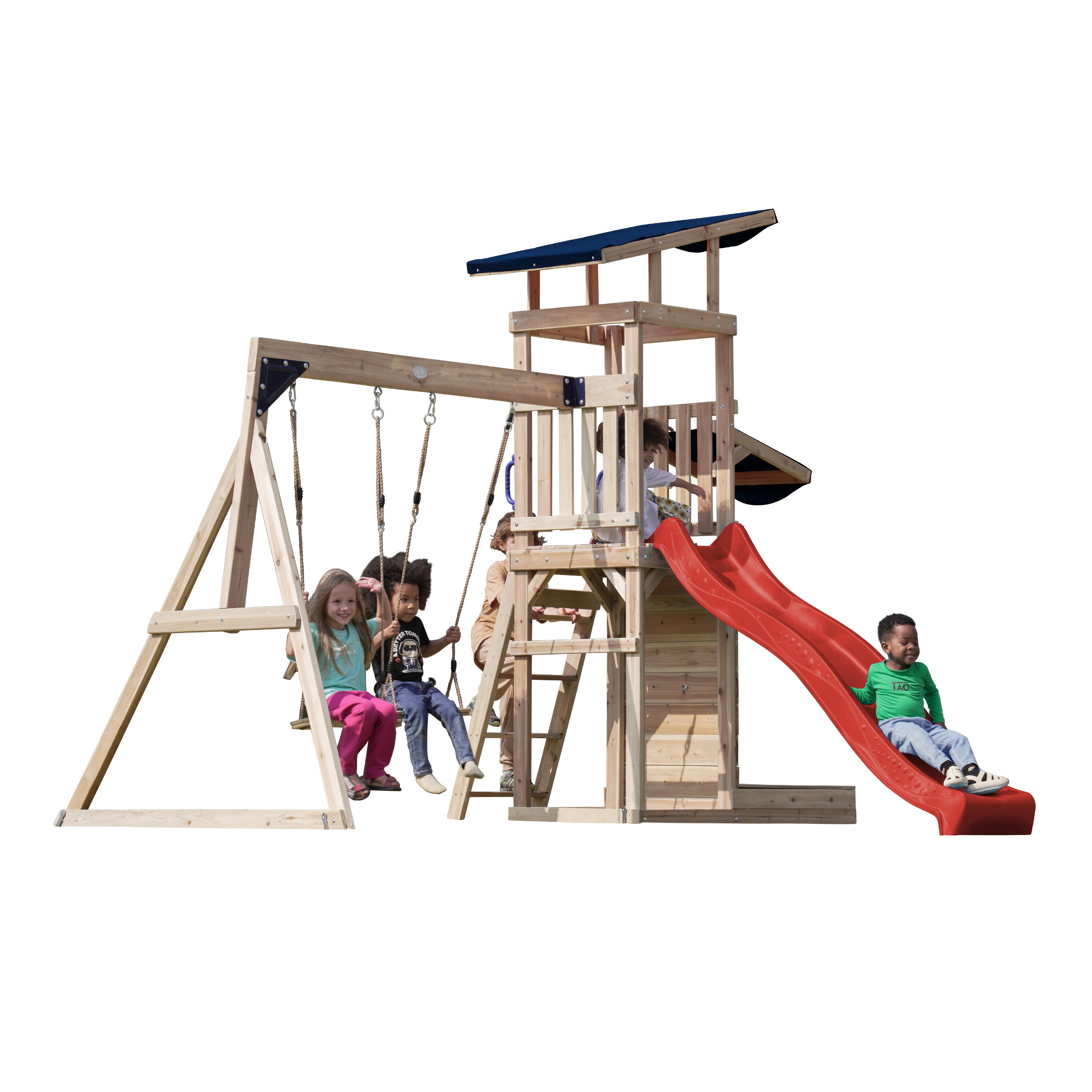 AXI Malik Spielplatz aus Holz mit 2 Schaukeln, Rutsche Rot AXI Decathlon
