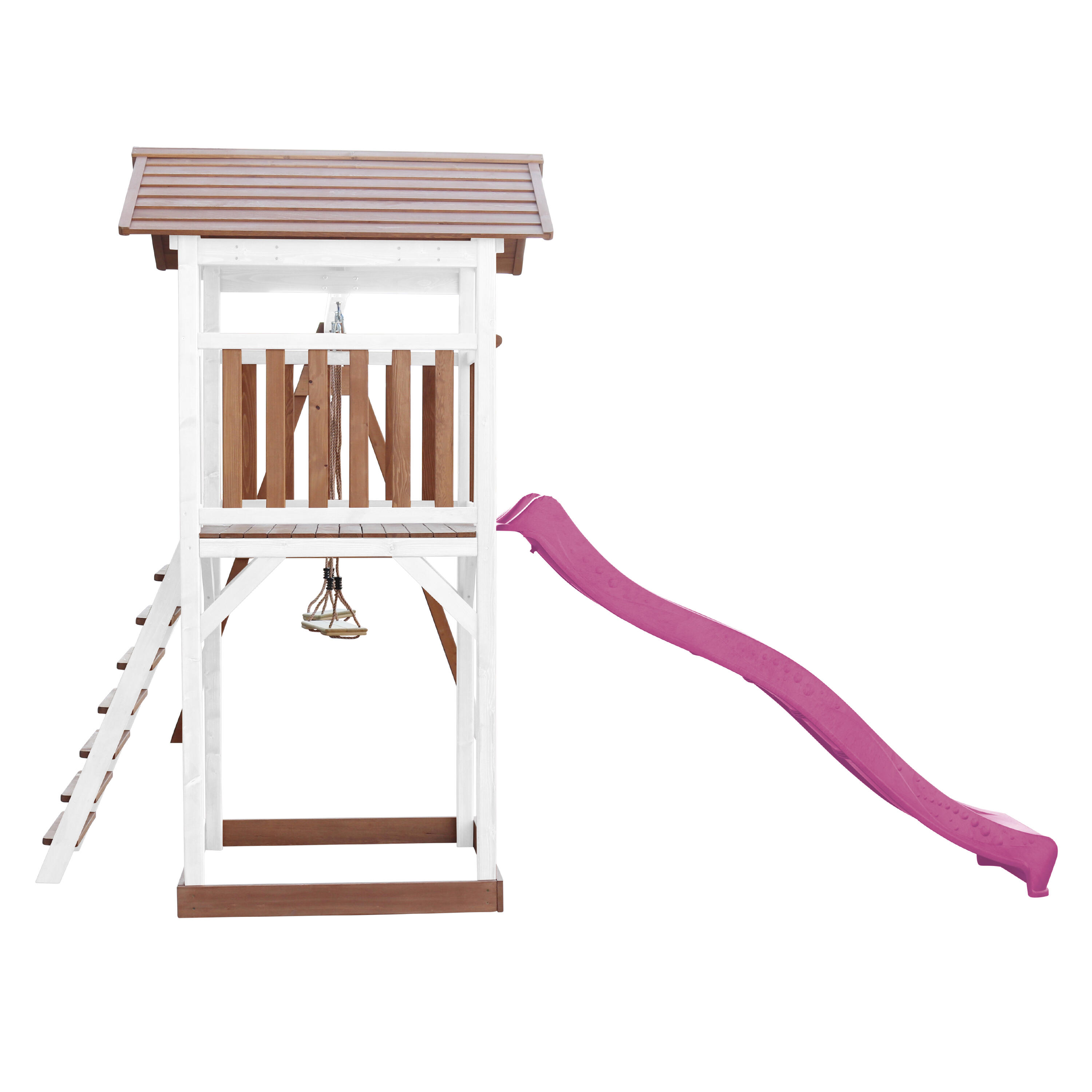 Aire de jeux Beach Tower Marron/Blanche avec 2 Balançoires - Toboggan Violet 7/7