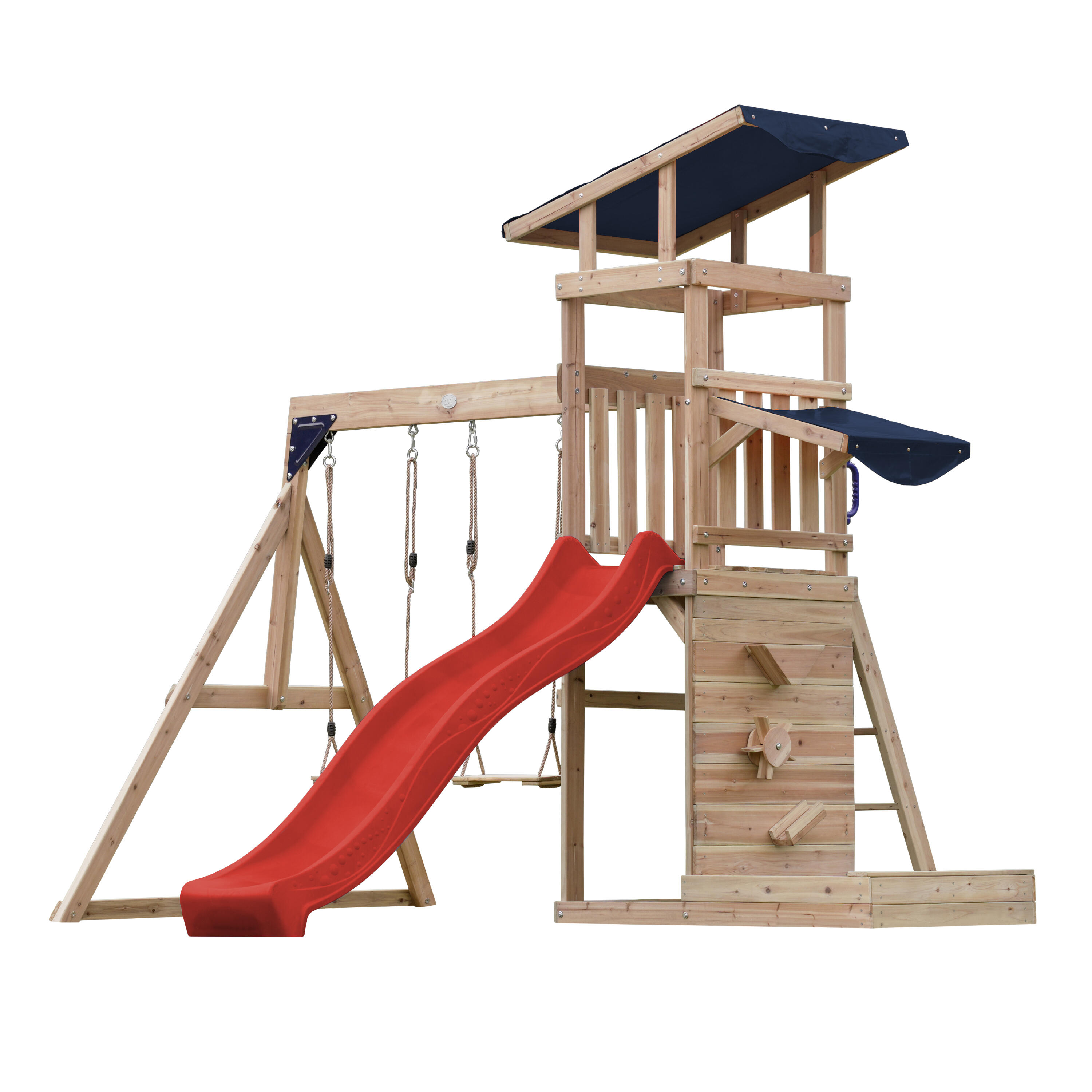 AXI Malik Spielturm aus Holz mit 2 Schaukeln, Rutsche Rot AXI Decathlon