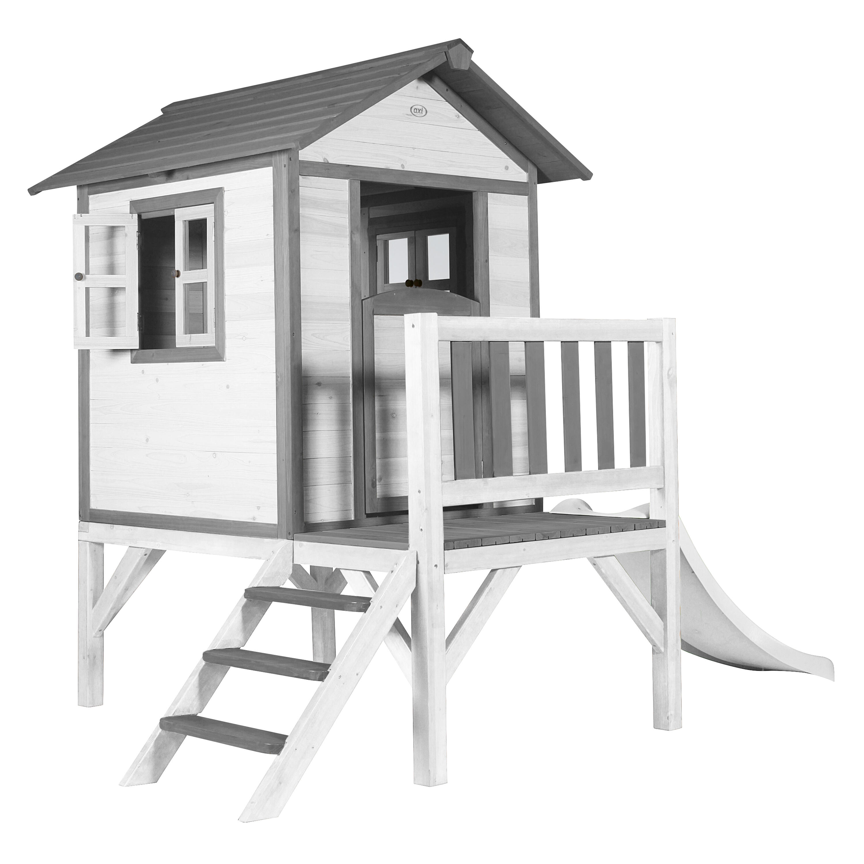 Maisonnette en bois Lodge XL Blanche - Toboggan Classique 2/7