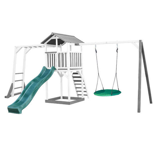 Aire de jeux Beach Tower Grise, Balançoire, Escalade, Toboggan Vert