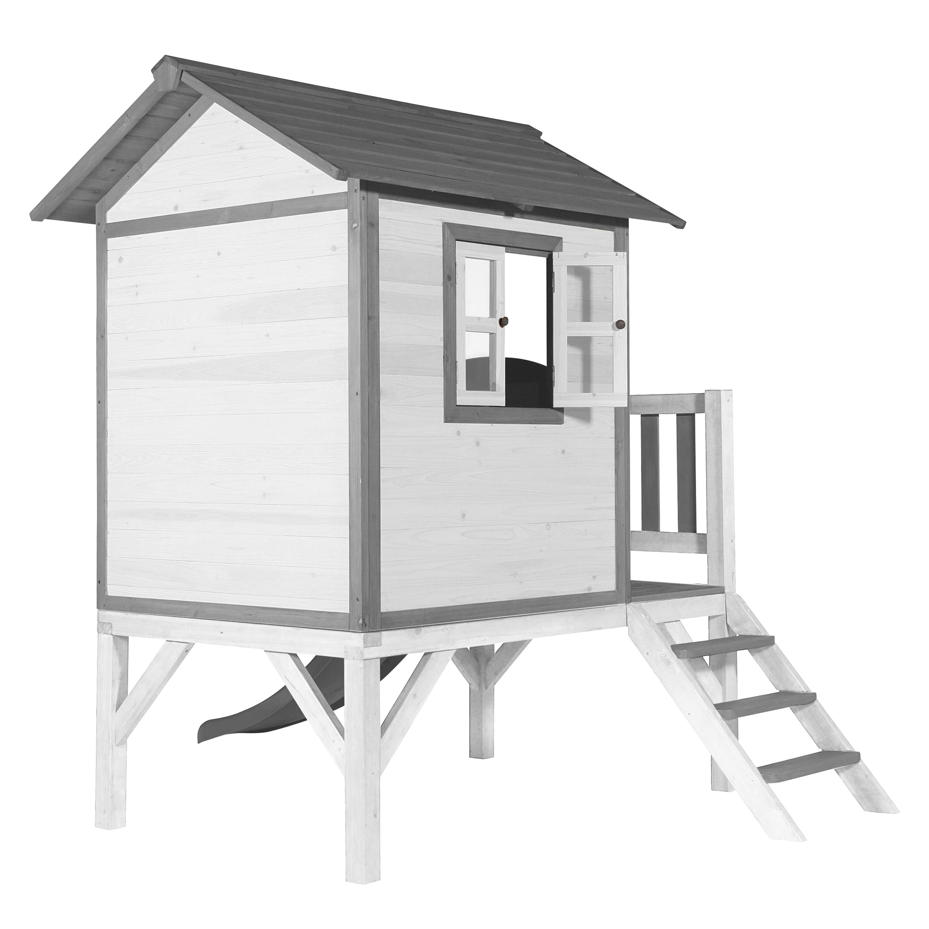 Maisonnette en bois Lodge XL Blanche - Toboggan Gris 5/7