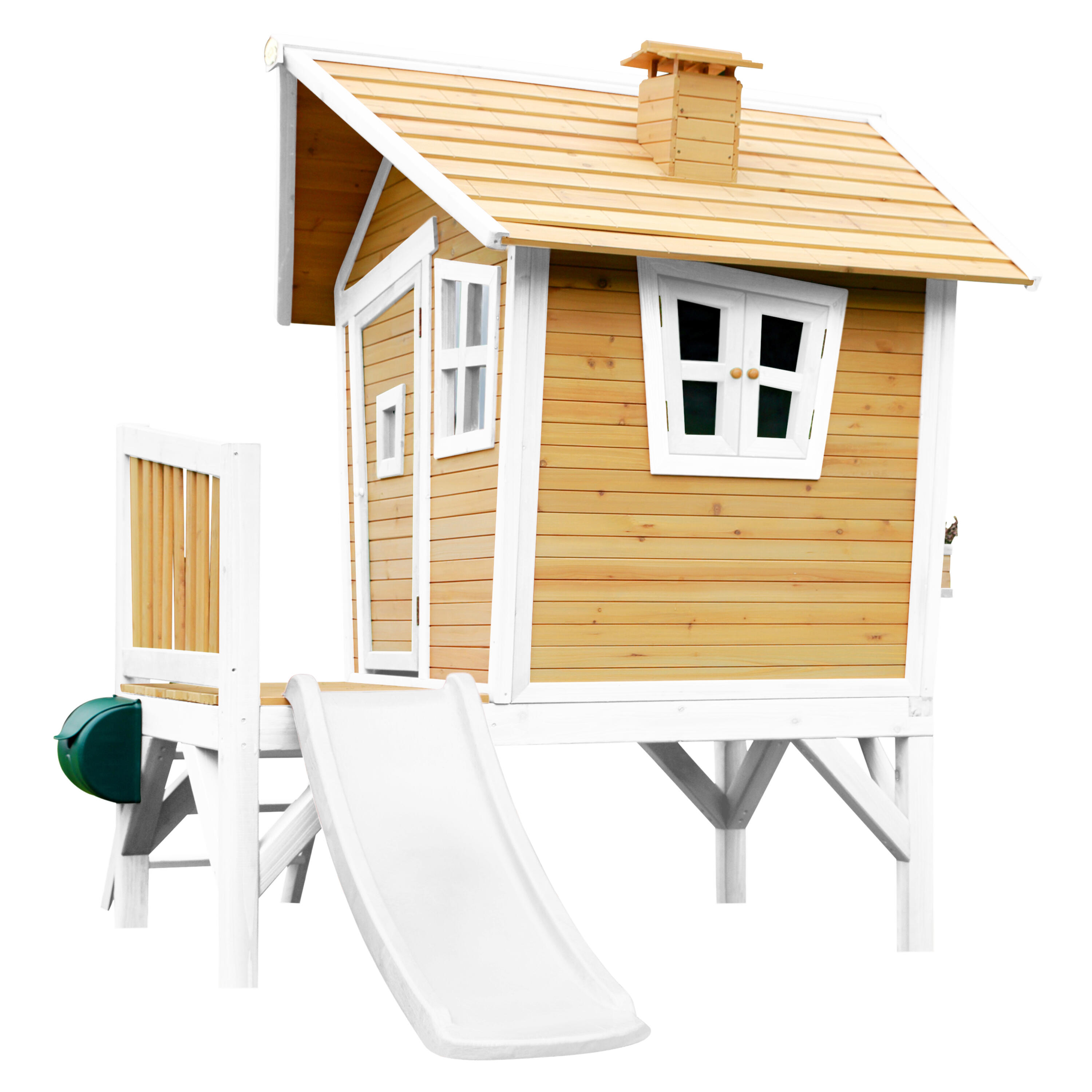 Maisonnette en bois Robin Marron/Blanche - Toboggan Blanc 6/7