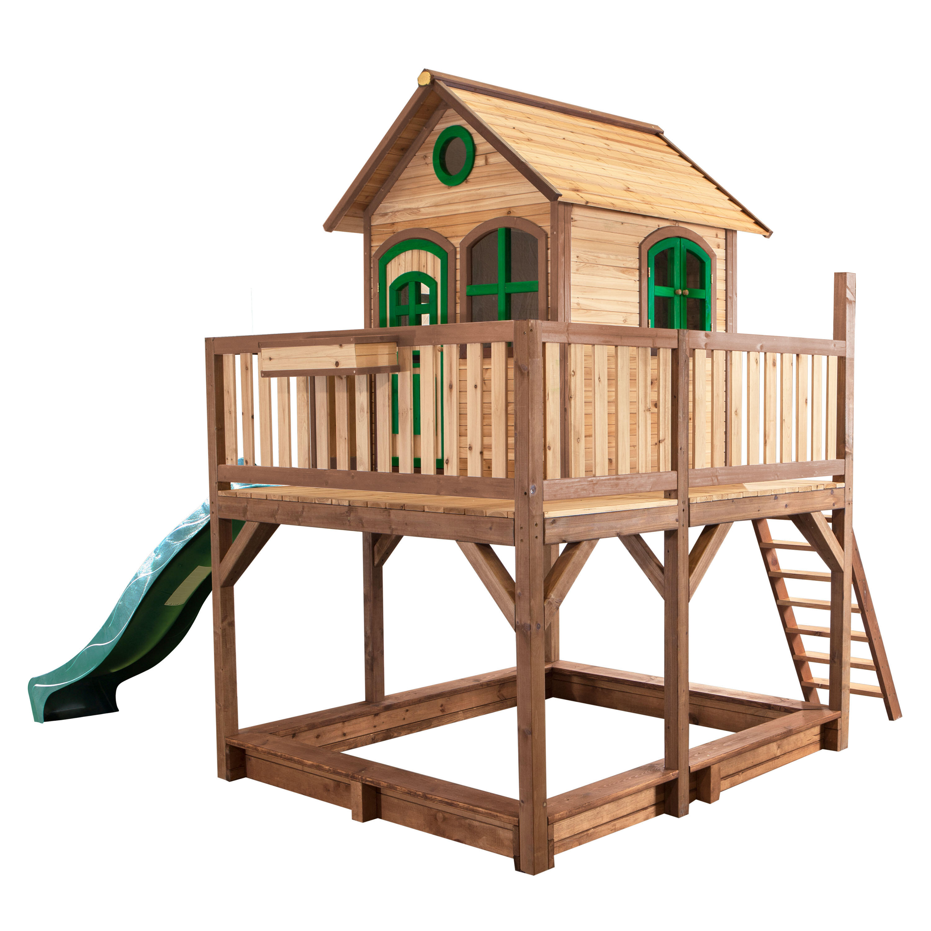AXI AXI Liam Casa de madera para niños Marrón/Verde tobogán verde