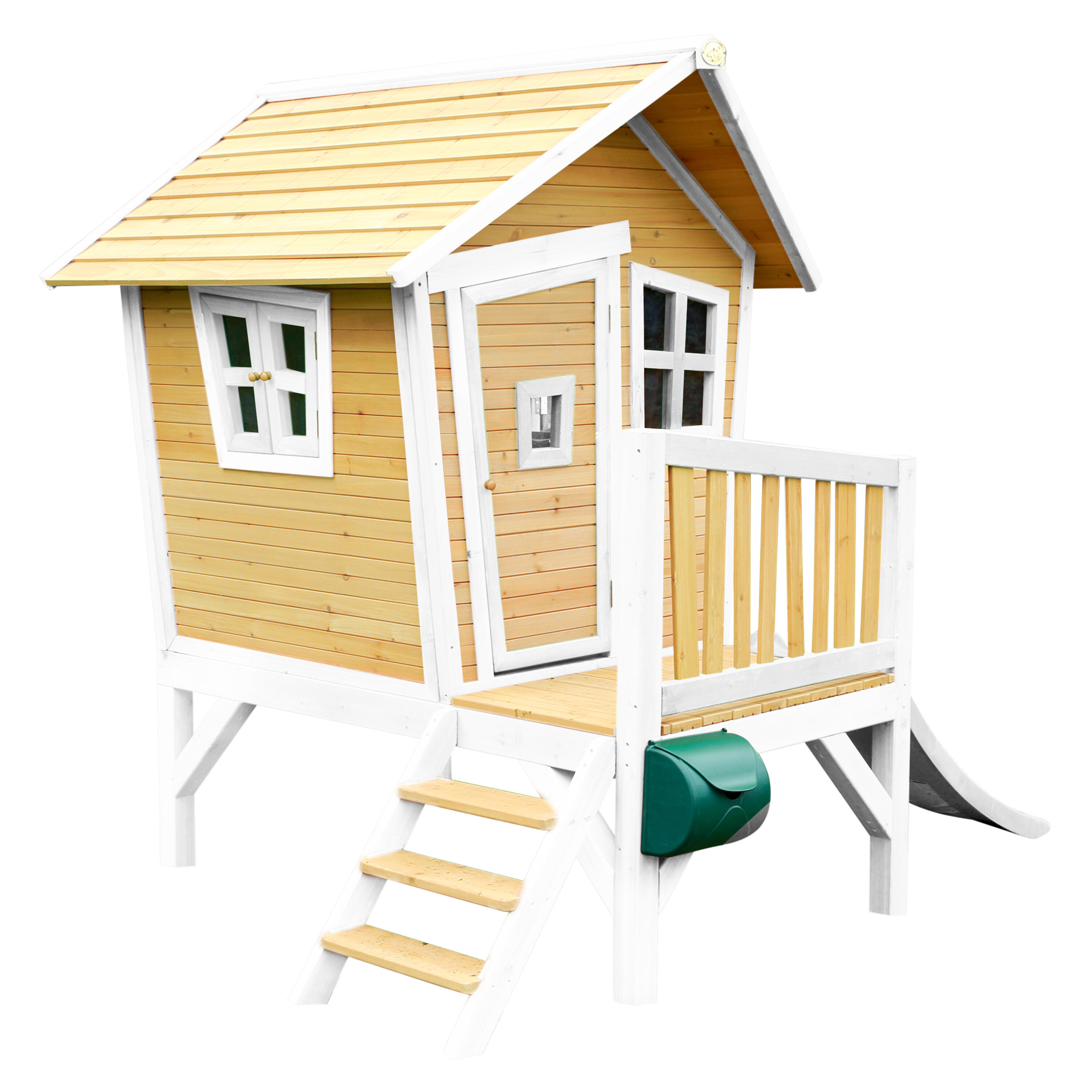 Maisonnette en bois Robin Marron/Blanche - Toboggan Blanc 5/7