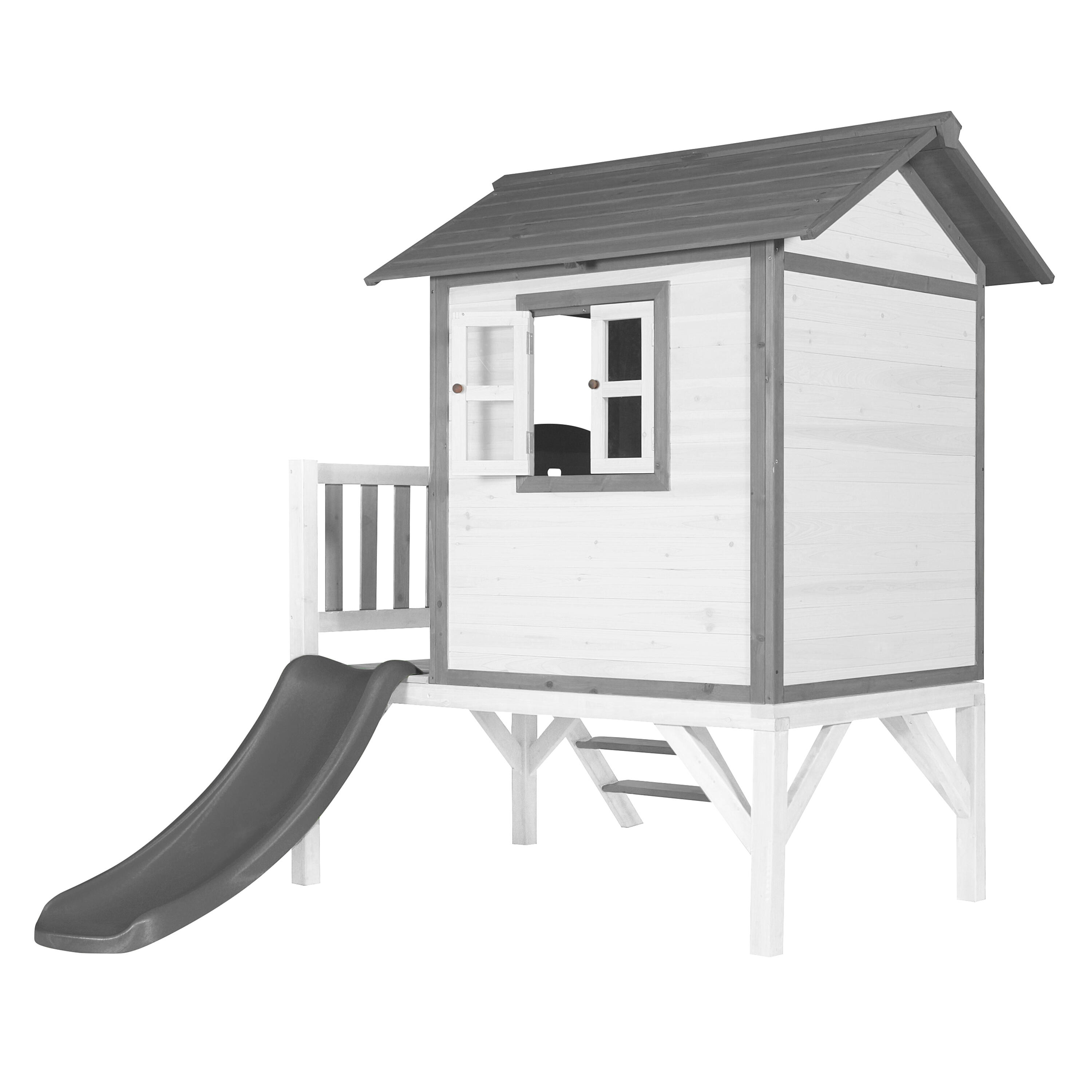 Maisonnette en bois Lodge XL Blanche - Toboggan Gris 4/7