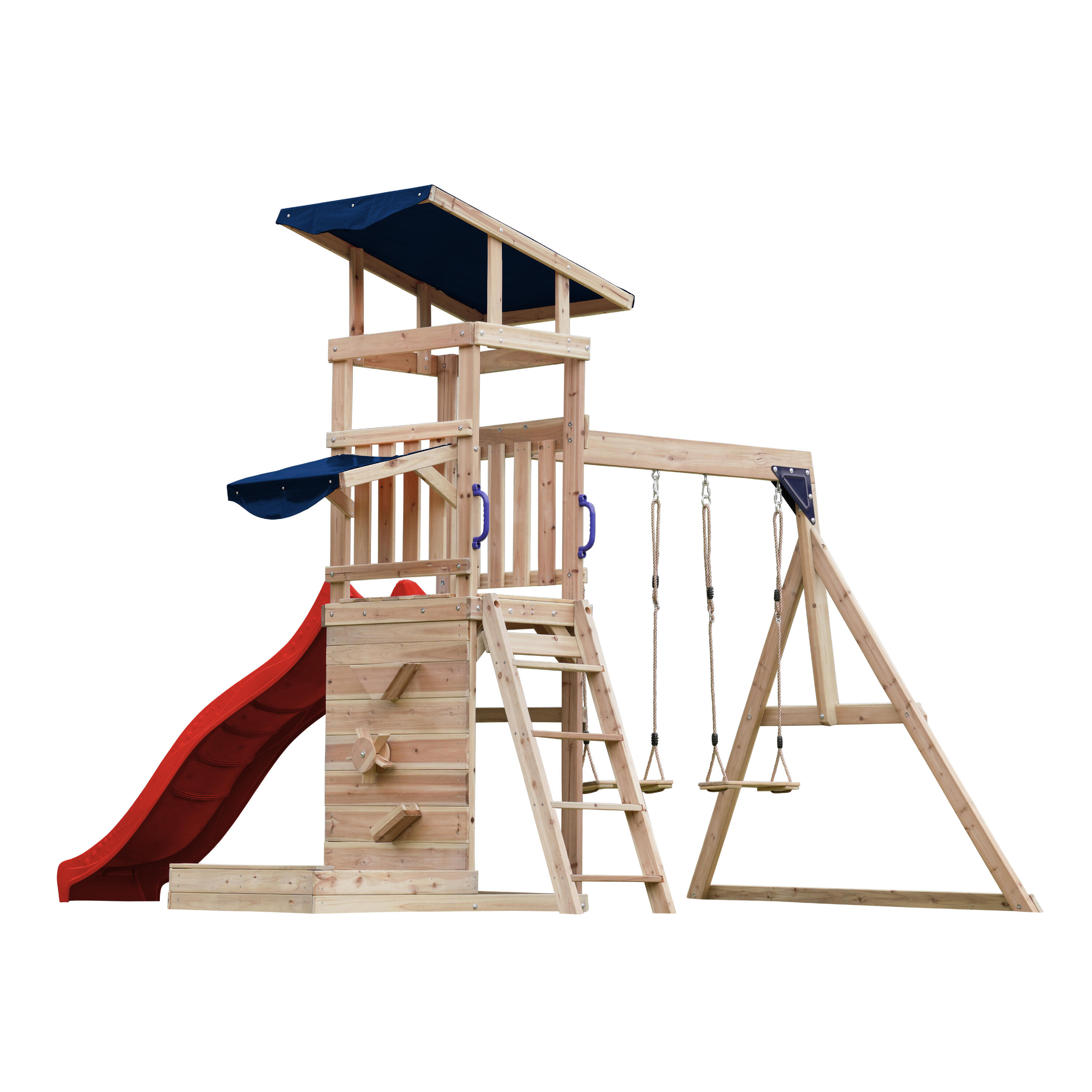 AXI Malik Spielplatz aus Holz mit 2 Schaukeln, Rutsche Rot AXI Decathlon