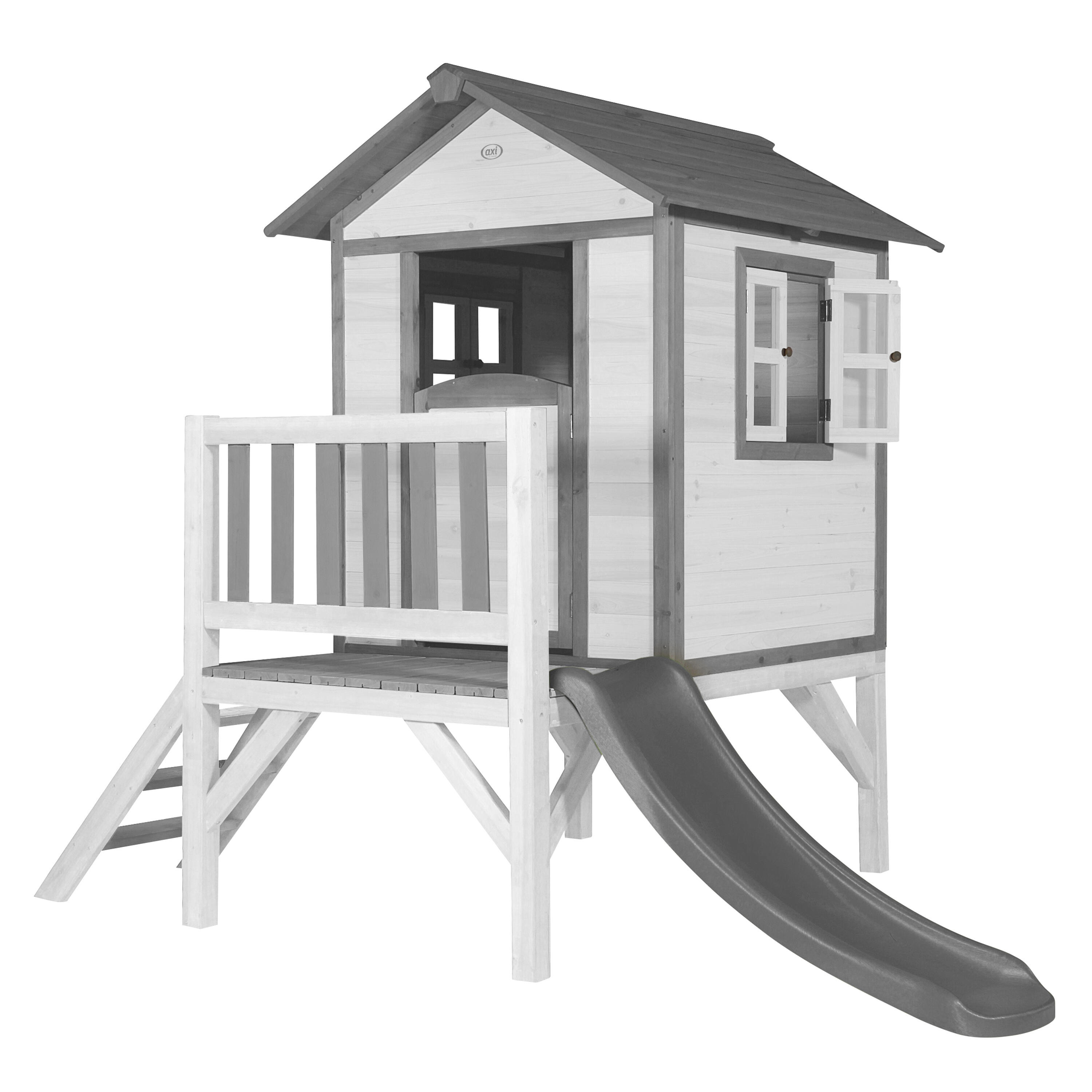 Axi - Maisonnette En Bois Lodge Xl Blanche - Toboggan Gris - Aire De Jeu - Gris - Taille Unique - Decathlon