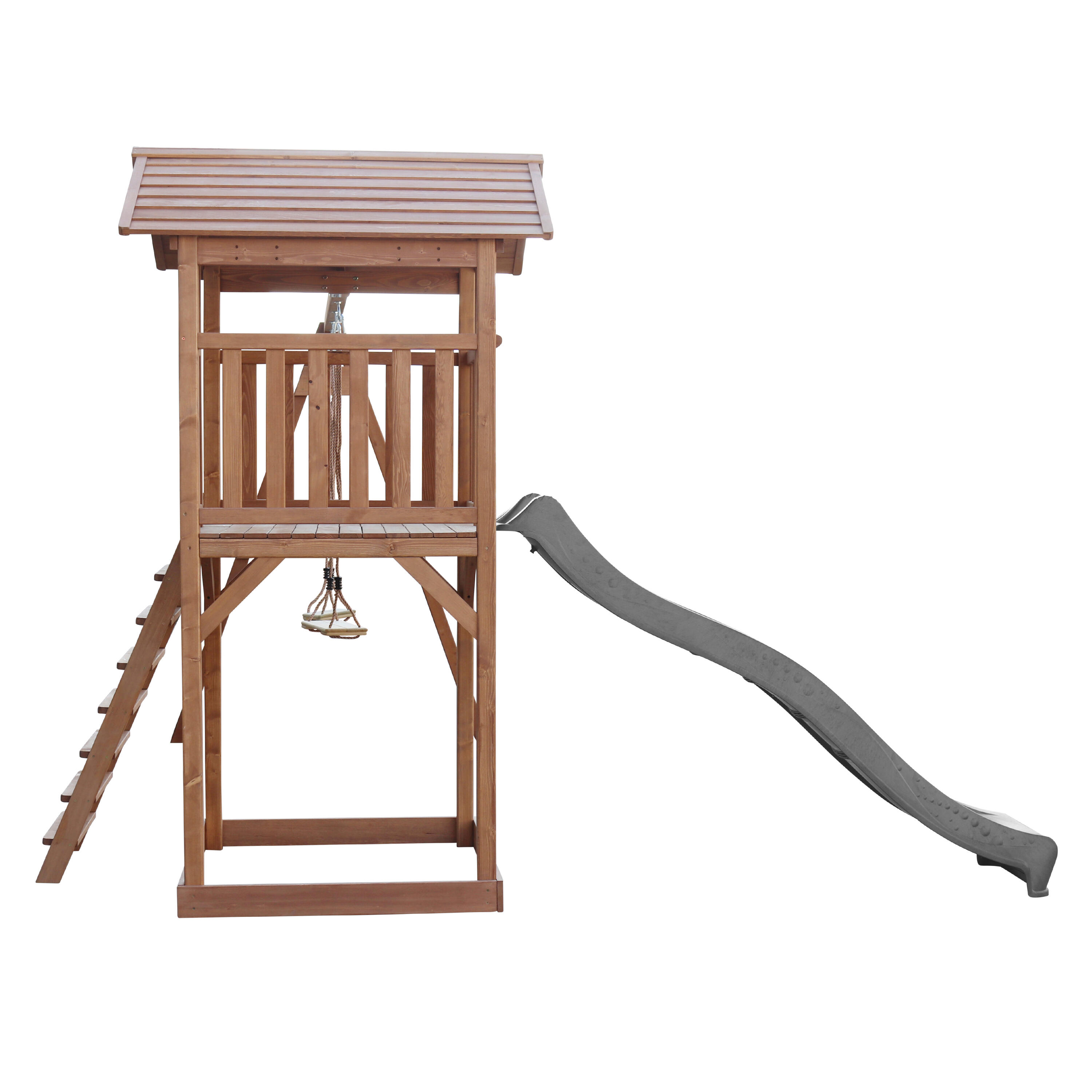 Aire de jeux Beach Tower Marron avec 2 Balançoires - Toboggan Gris 7/7