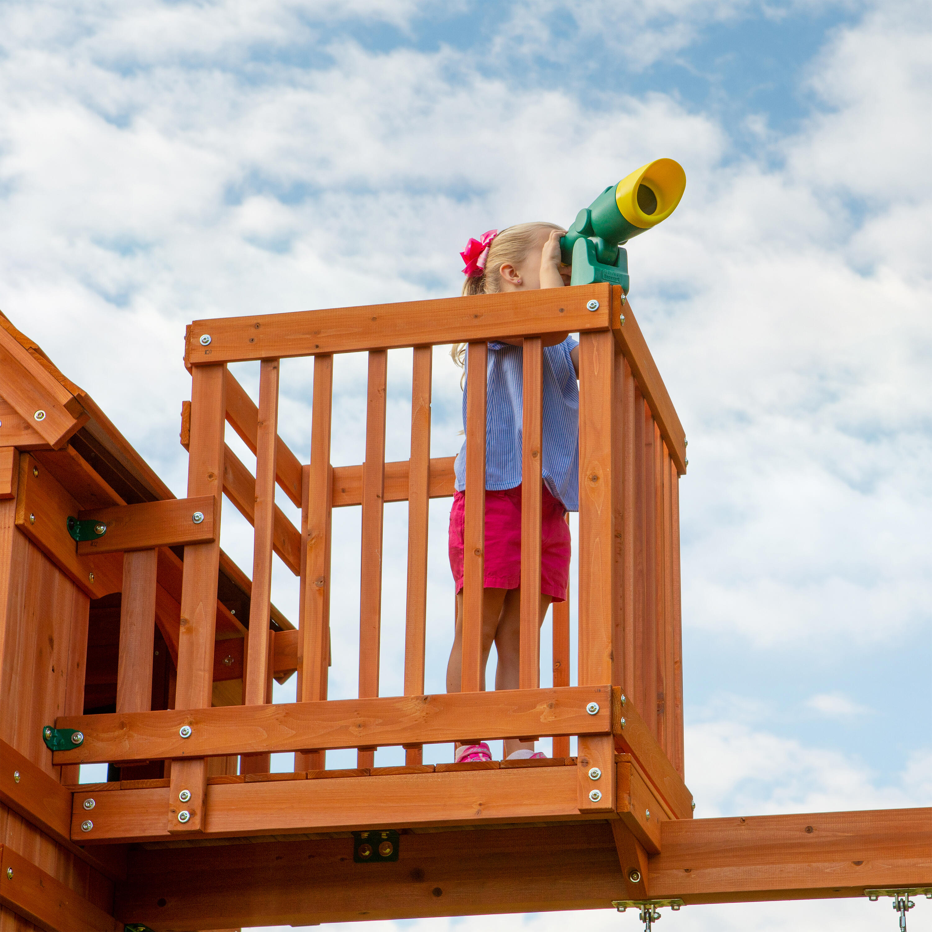 Parque Infantil de madera con columpios, trapecio, tobogán, Skyfort II 7/7