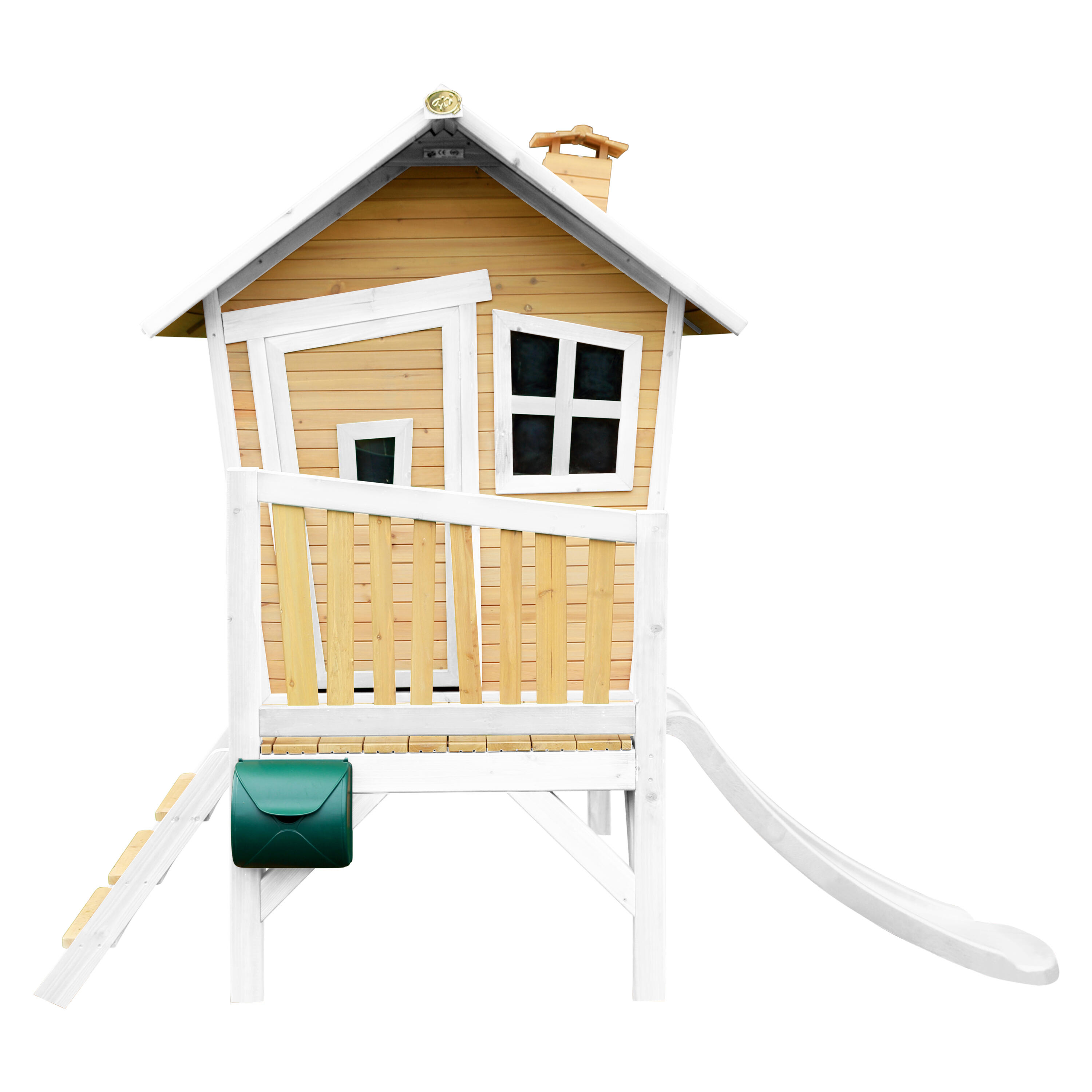 Maisonnette en bois Robin Marron/Blanche - Toboggan Blanc 2/7