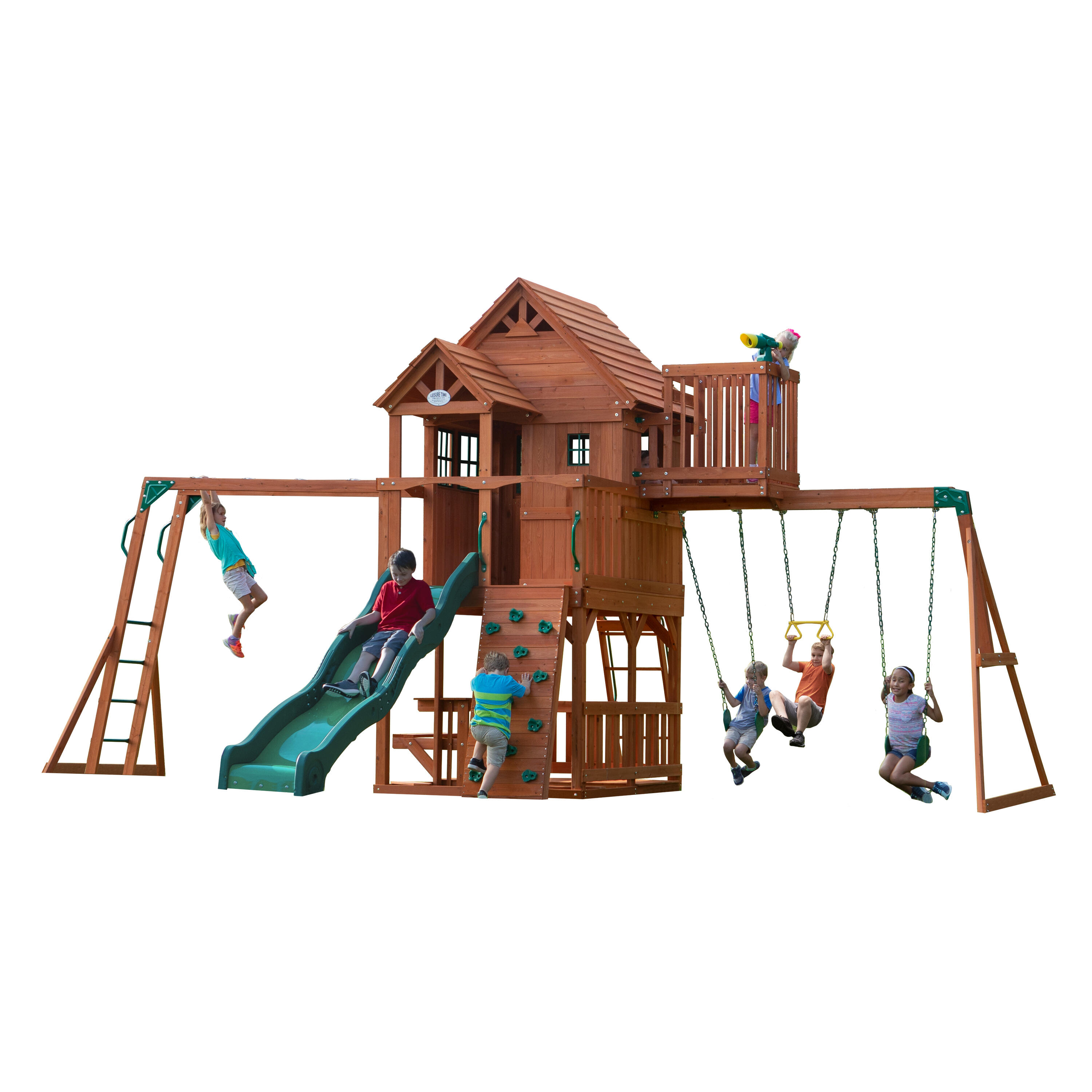 Backyard Discovery - Aire De Jeux En Bois Avec Balançoires, Trapèze, Toboggan, Skyfort Ii - Aire De Jeu - Marron - Taille Unique - Decathlon
