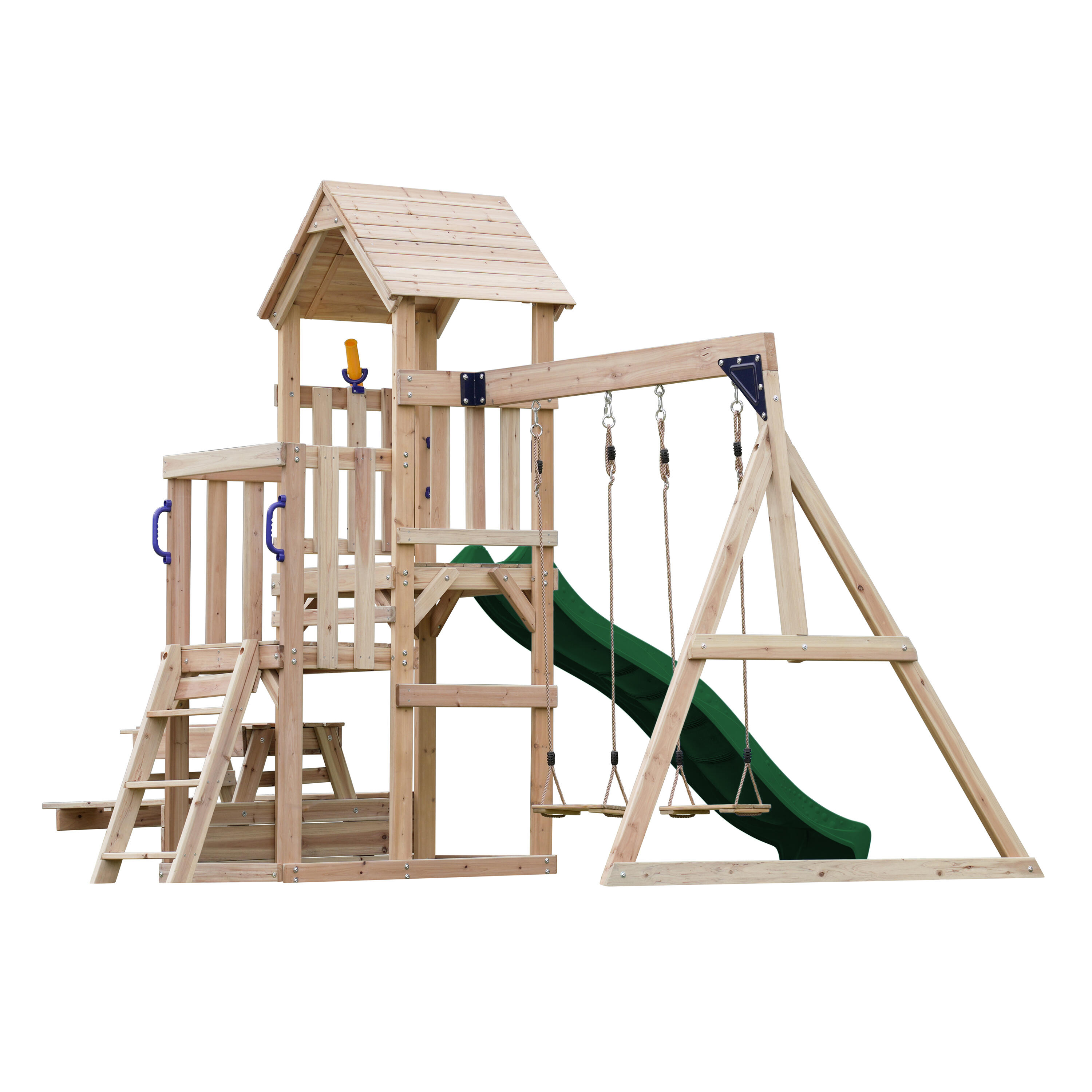 Struttura arrampicata Mette con altalena doppia marrone - scivolo verde 7/7