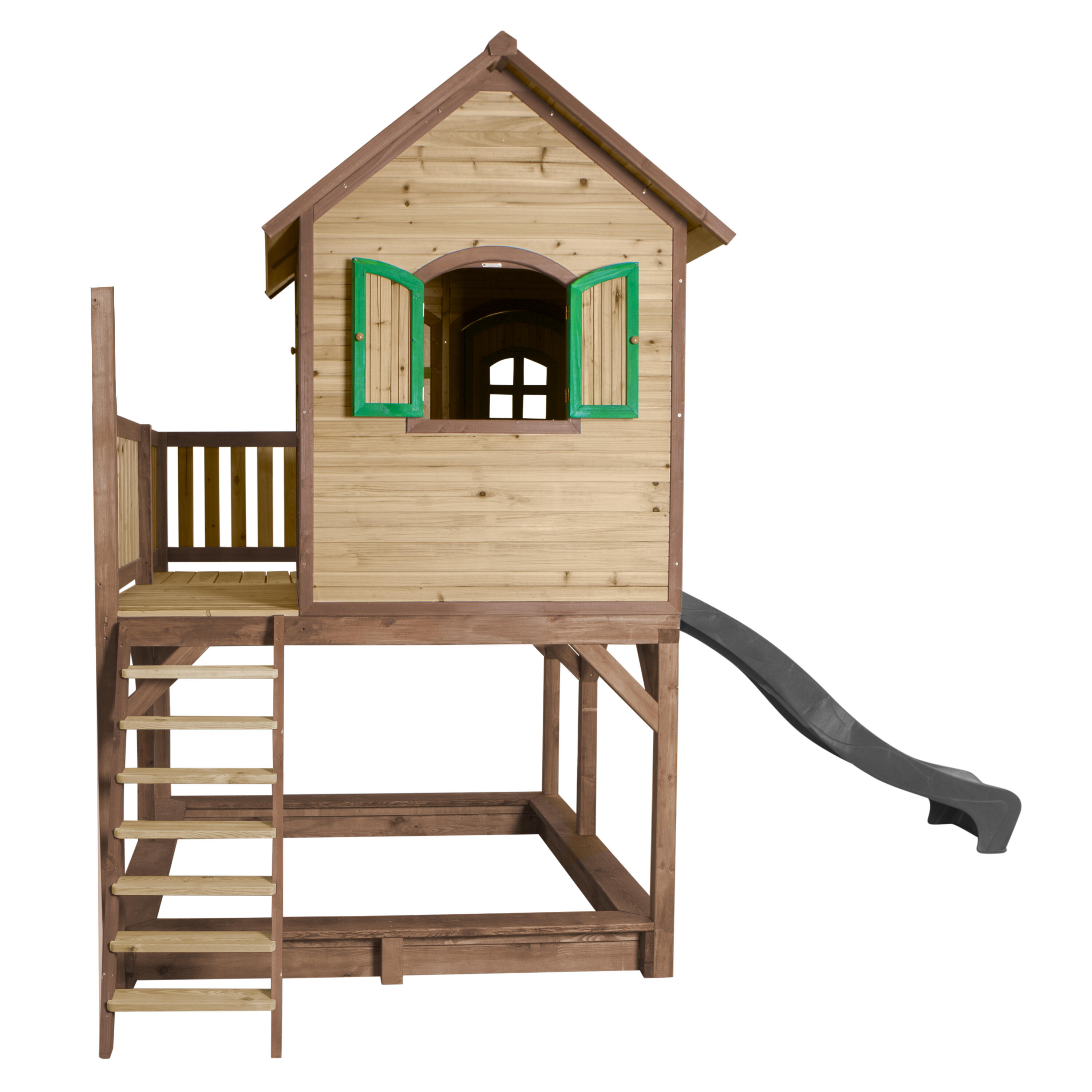 Maisonnette en bois Liam Marron/Verte - Toboggan Gris 5/7