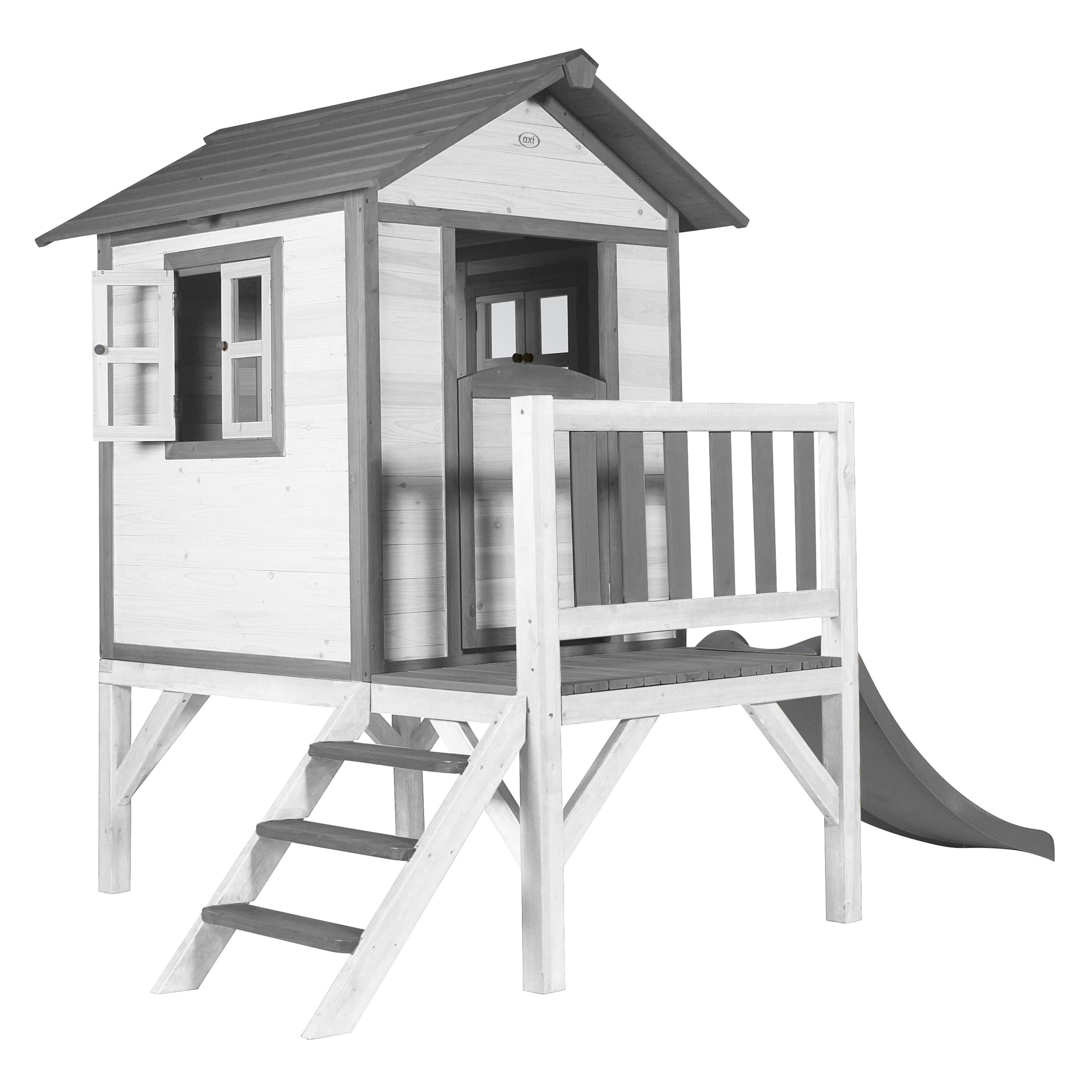 Maisonnette en bois Lodge XL Blanche - Toboggan Gris 2/7