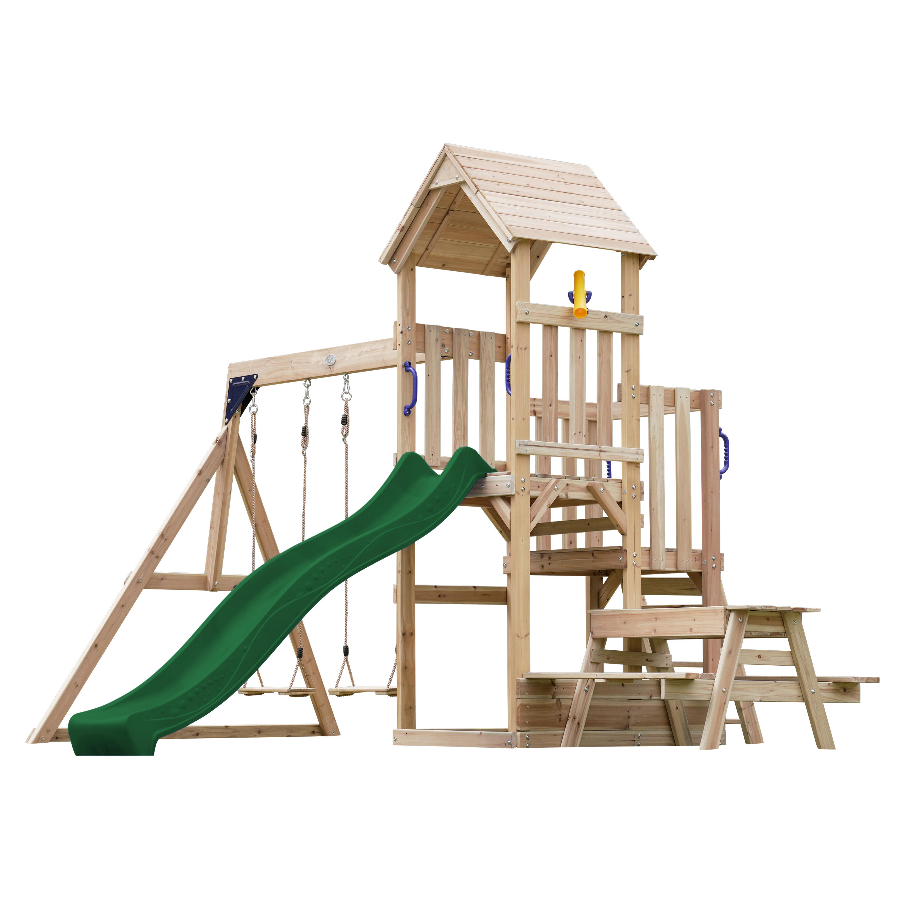 Struttura arrampicata Mette con altalena doppia marrone - scivolo verde 2/7