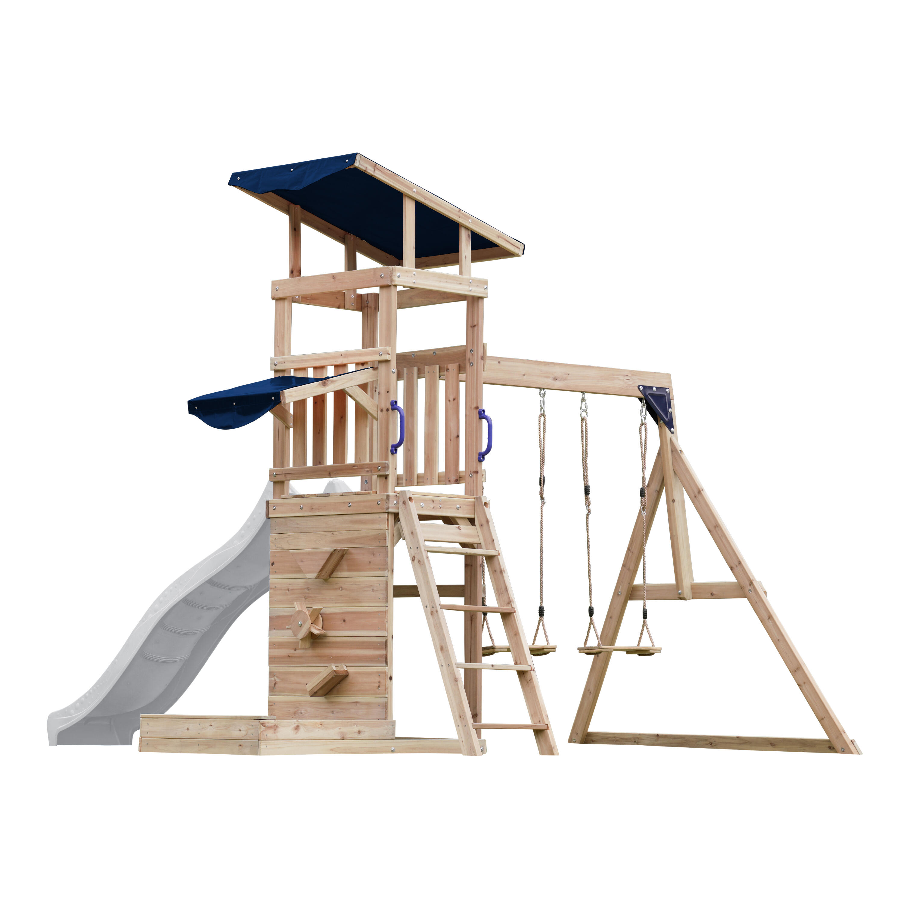 Aire de jeux Malik avec balançoire double Marron - toboggan blanc 7/7