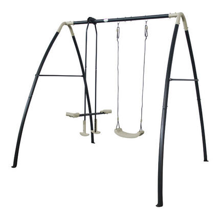 Balançoire/Portique en métal, 3 agrès, Anthracite/Crème