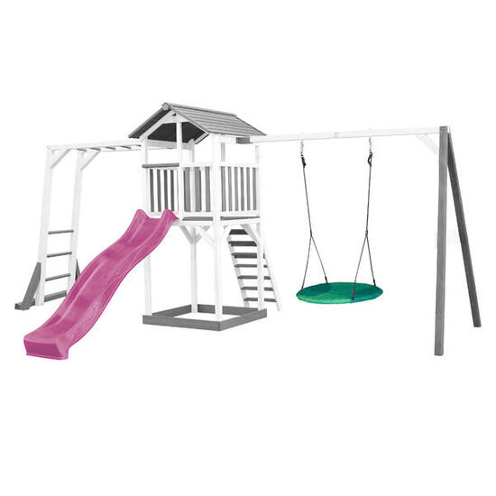 Aire de jeux Beach Tower Grise, Balançoire, Escalade, Toboggan Violet