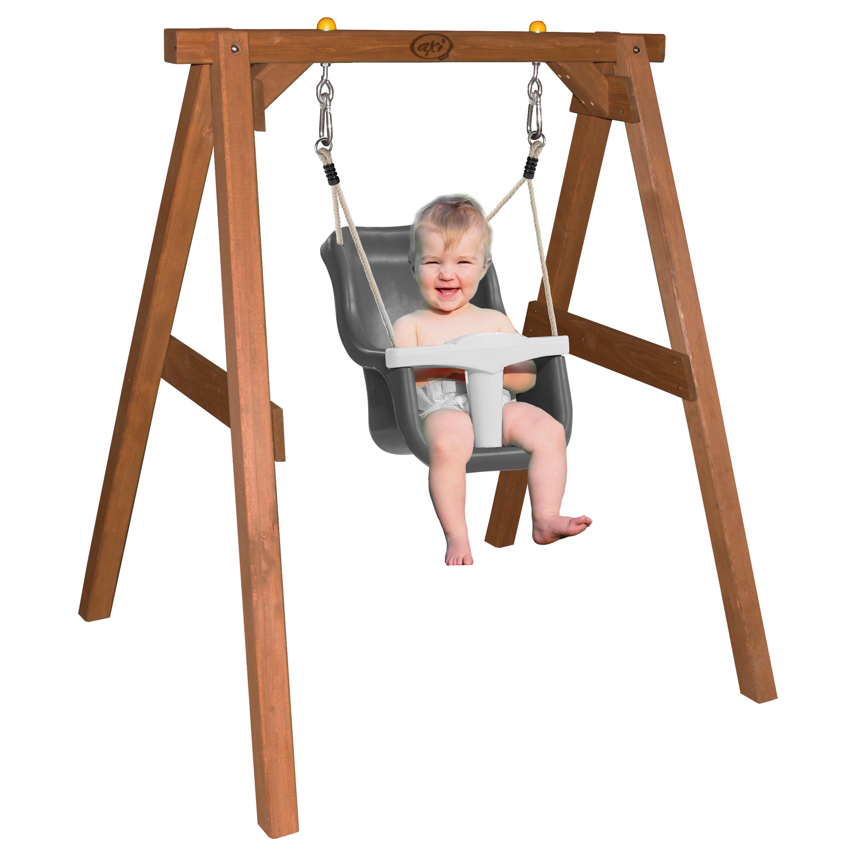Holzschaukel Braun - Babyschaukel, Schaukel Grau/Weiß 4/7