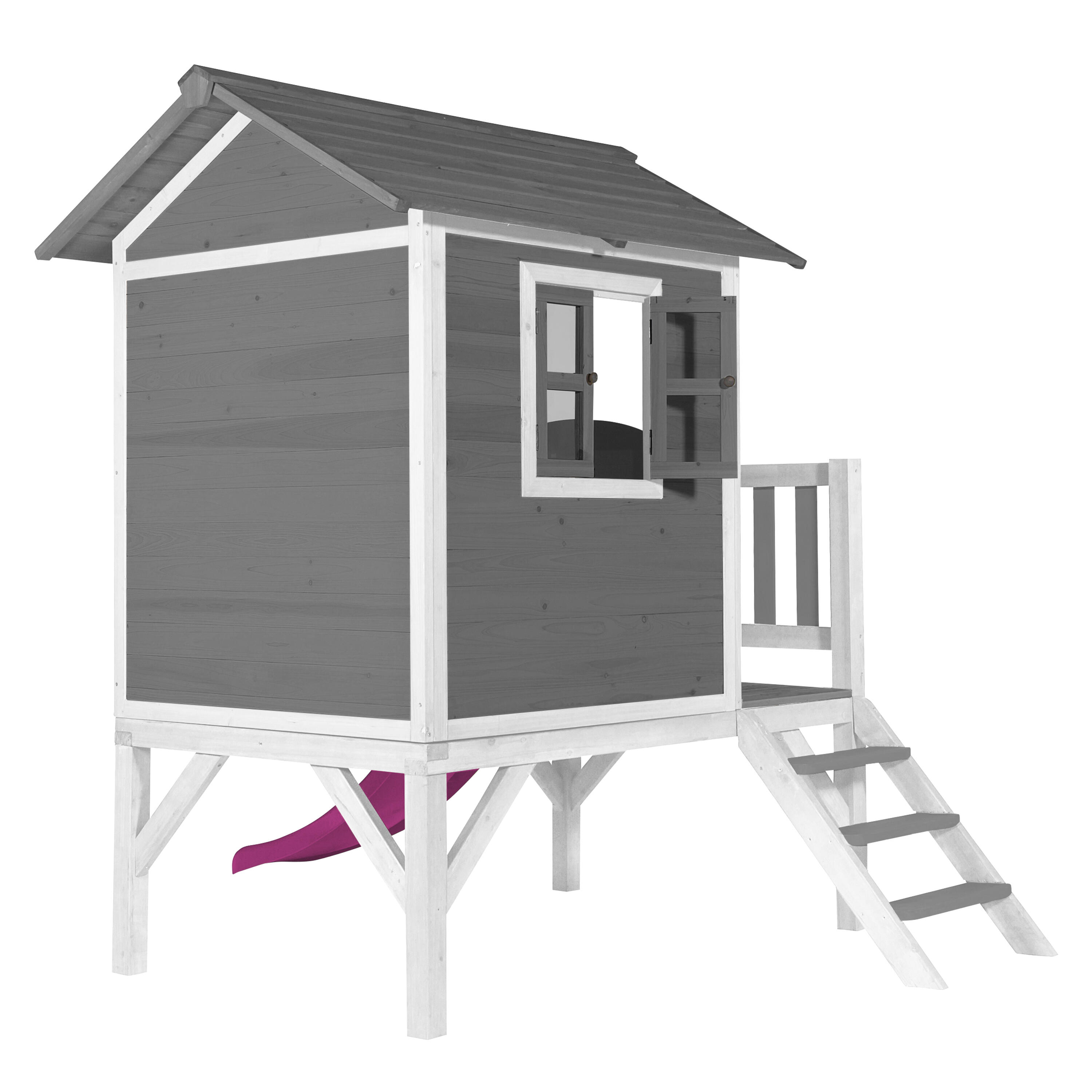 Maisonnette en bois Lodge XL Grise - Toboggan Violet 5/7