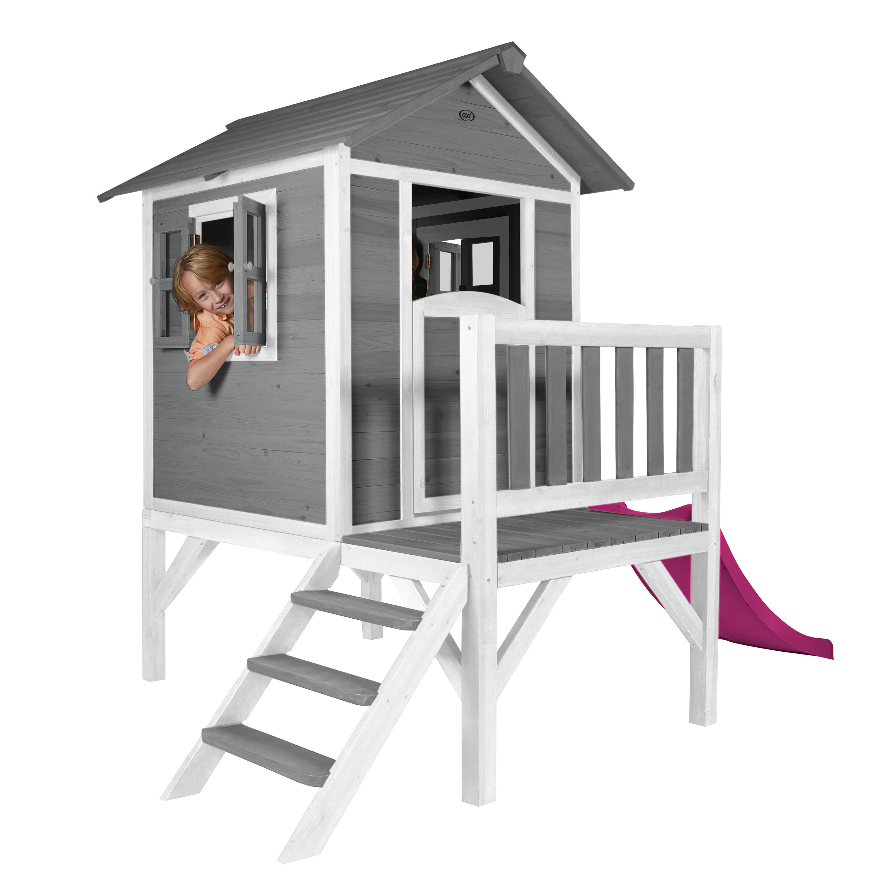 Maisonnette en bois Lodge XL Grise - Toboggan Violet 6/7