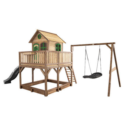 Maisonnette en bois Liam, Bac à Sable, Balançoire et Toboggan Gris