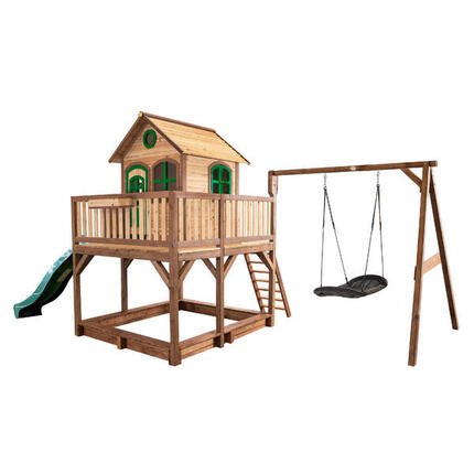 Maisonnette en bois Liam, Bac à Sable, Balançoire et Toboggan Gris