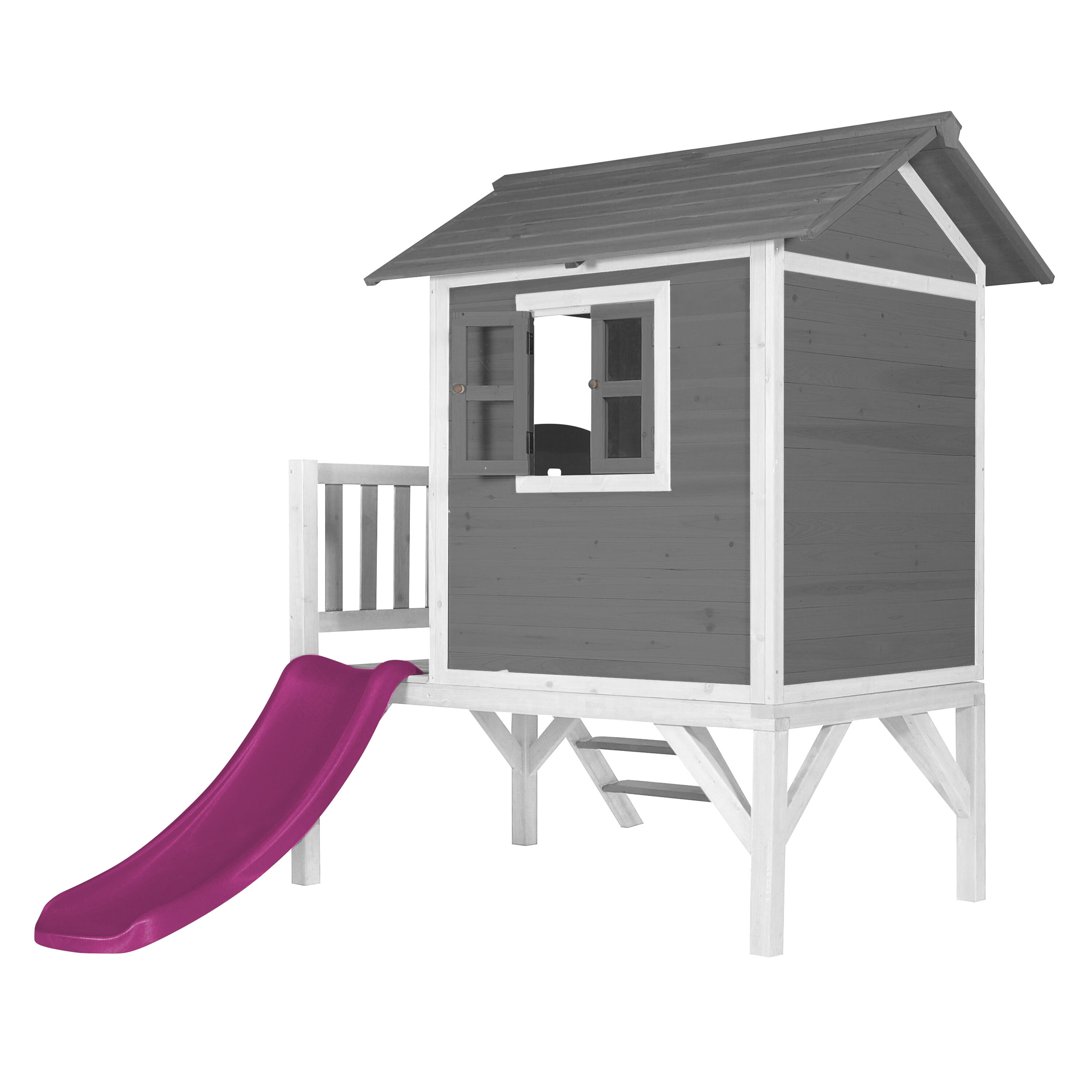 Maisonnette en bois Lodge XL Grise - Toboggan Violet 4/7