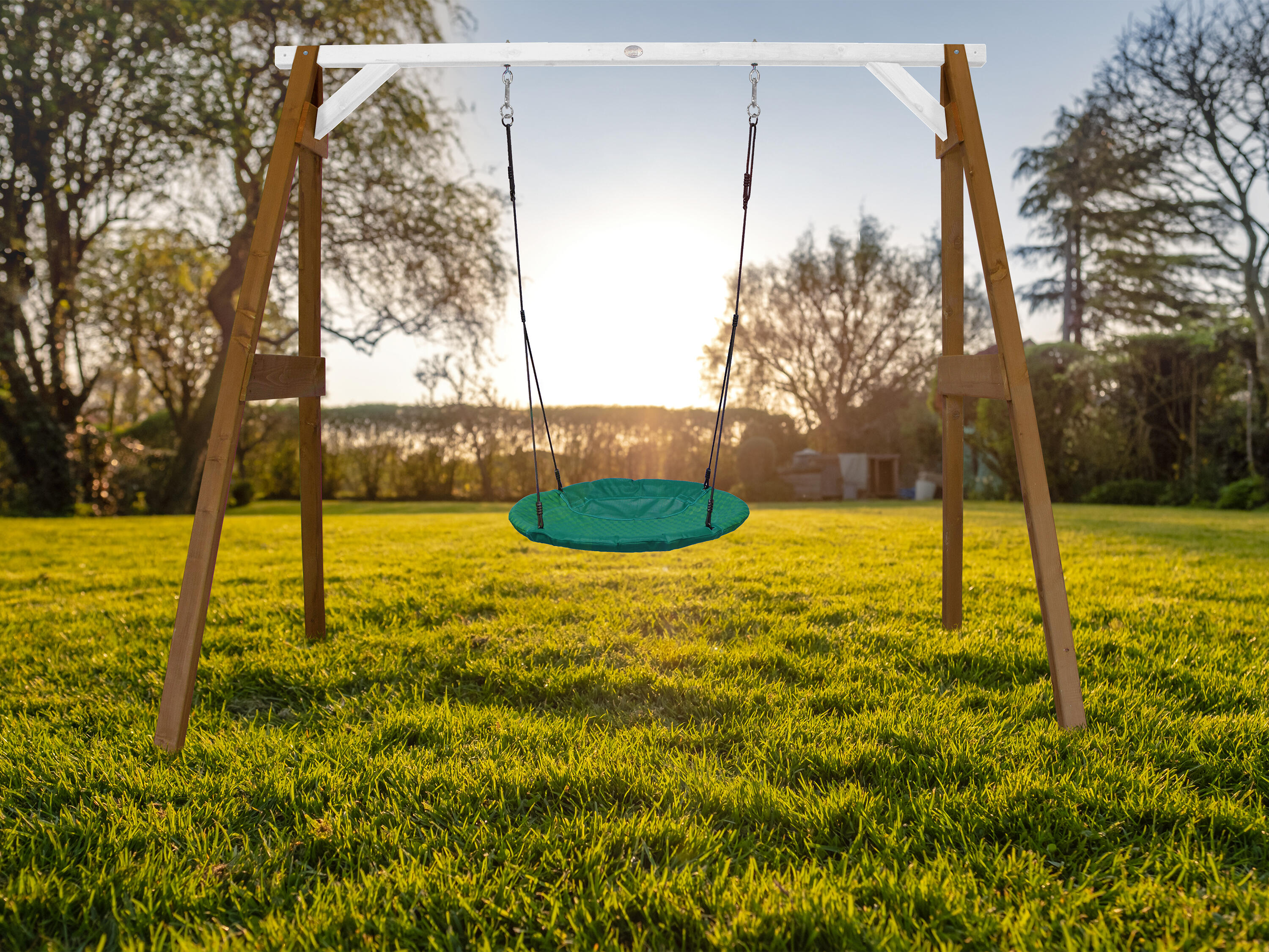 Summer Schaukel FSC-Holz - Nestschaukel mit Gestell 100 cm, Weiß/Grün 4/5
