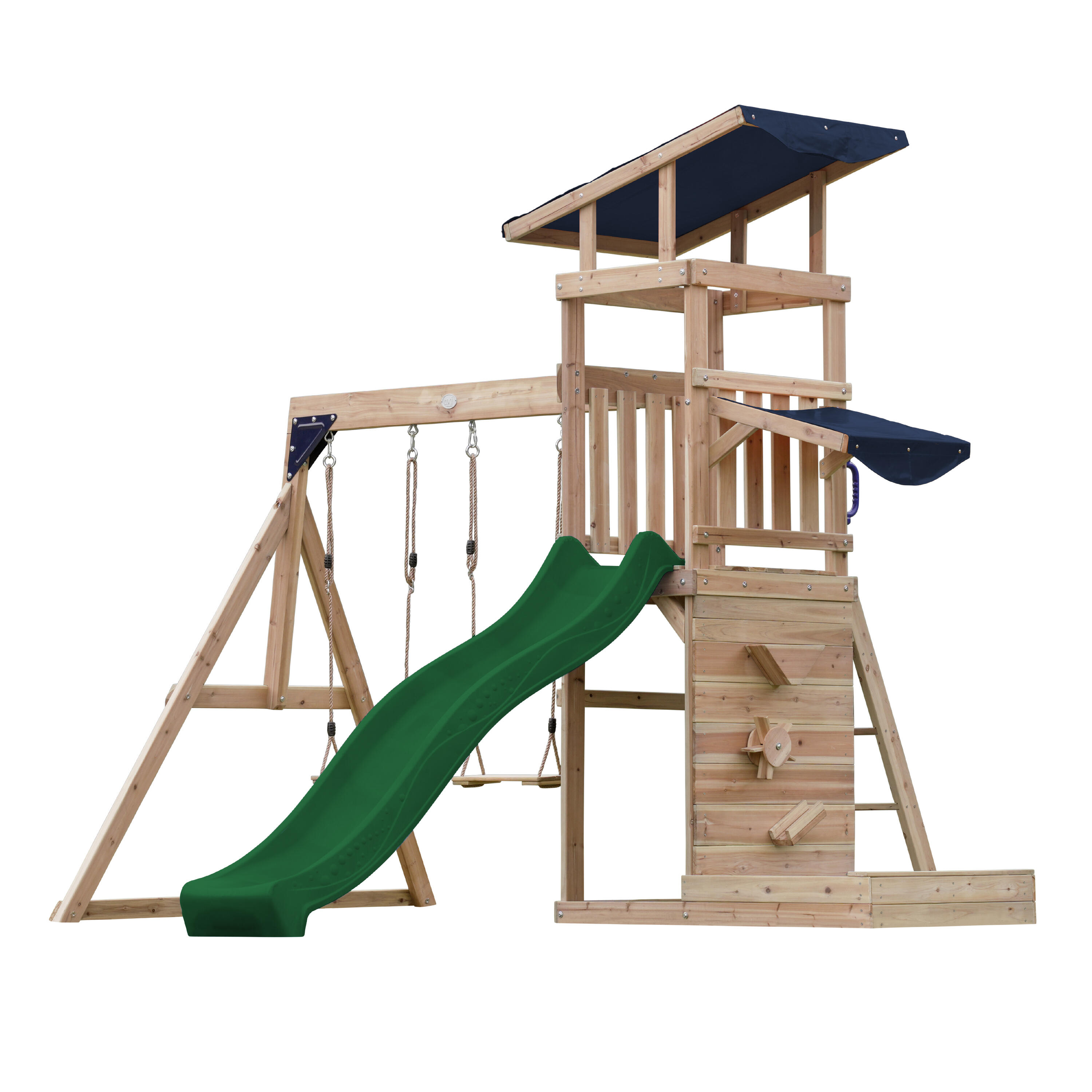 Malik Spielturm aus Holz mit 2 Schaukeln, Rutsche Grün 2/7