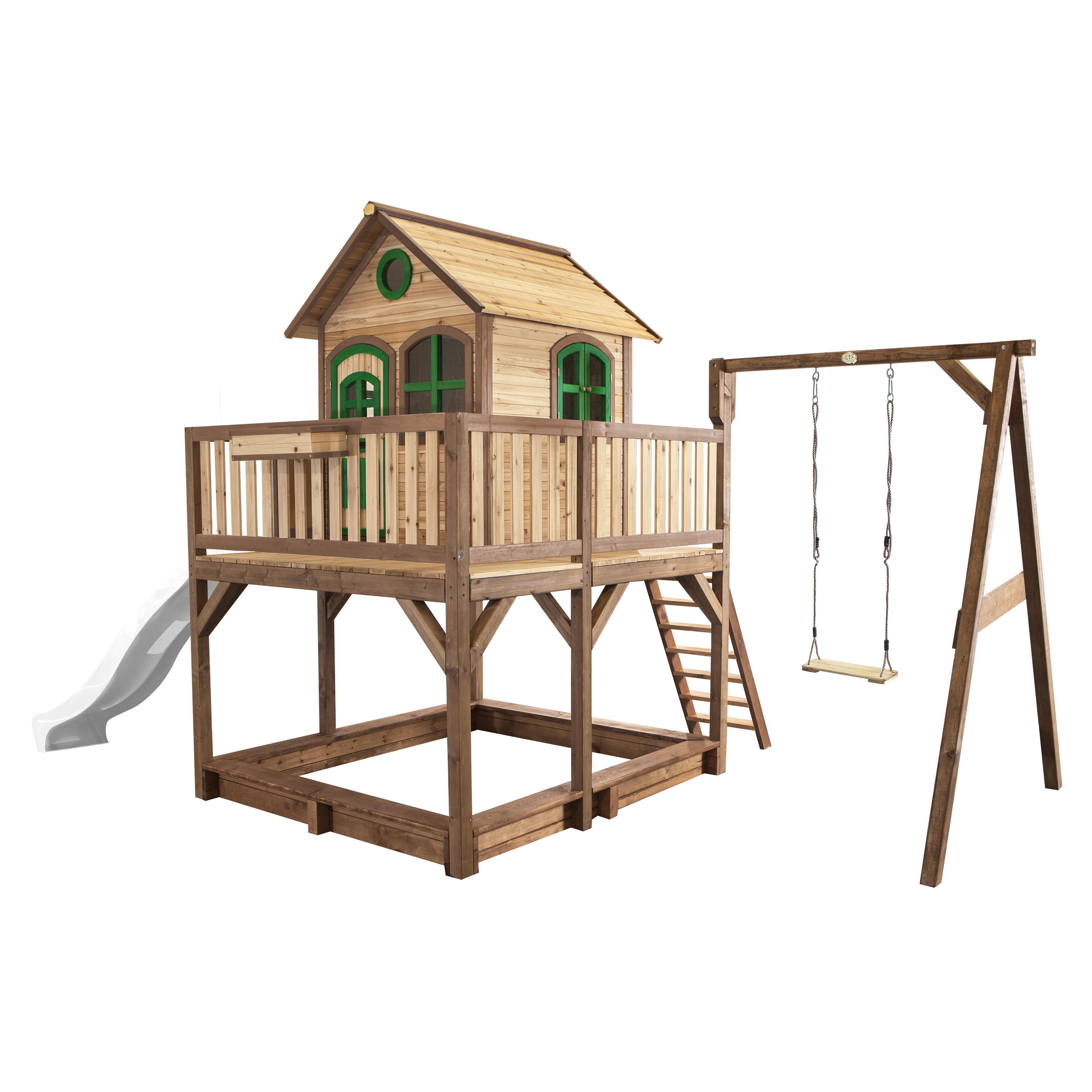 Axi - Maisonnette En Bois Liam Marron/verte Avec 1 Balançoire - Toboggan Blanc - Aire De Jeu - Blanc - Decathlon