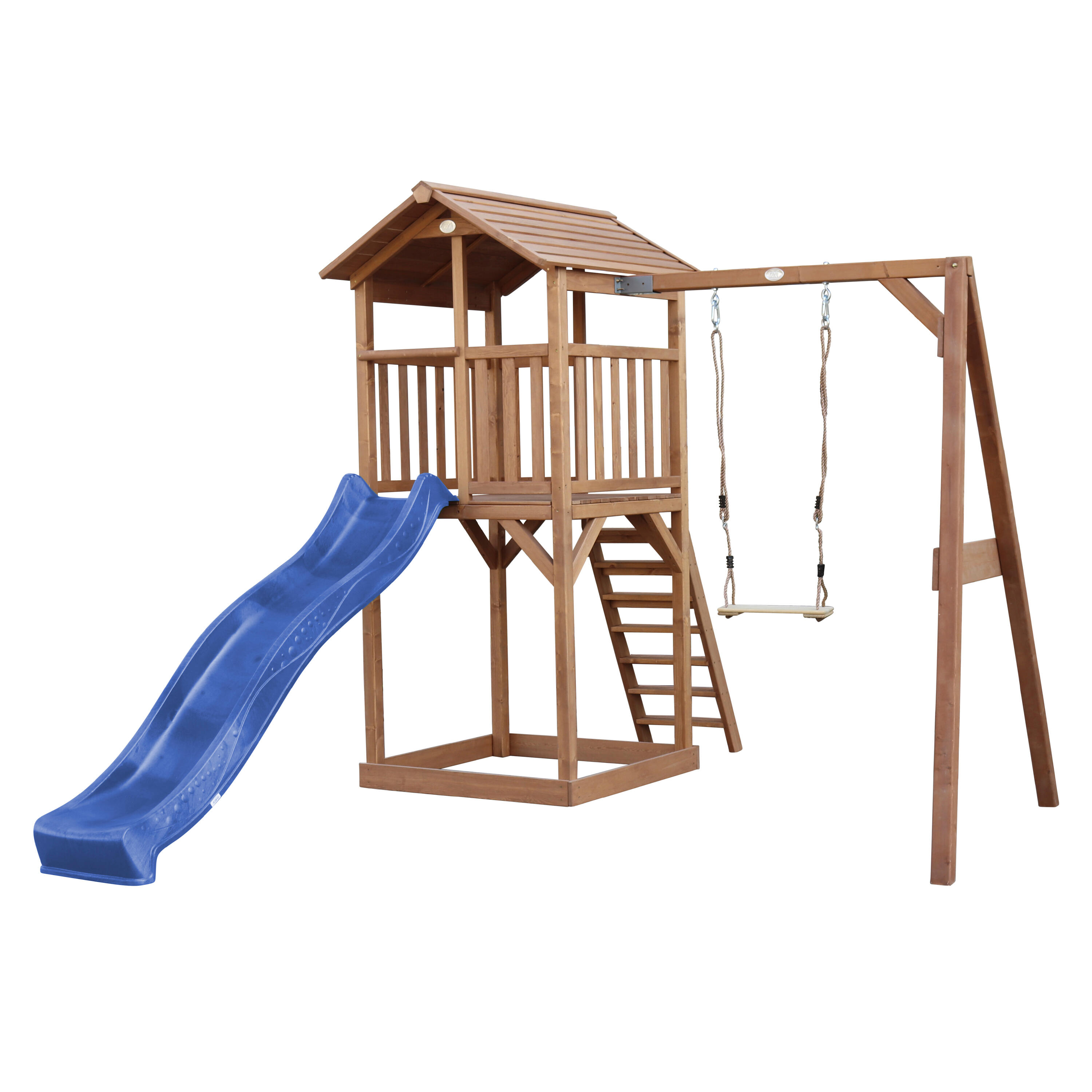 Axi - Aire De Jeux Beach Tower Marron Avec 1 Balançoire - Toboggan Bleu - Aire De Jeu - Bleu - Taille Unique - Decathlon