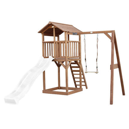 Aire de jeux Beach Tower Marron avec 1 Balançoire - Toboggan Violet