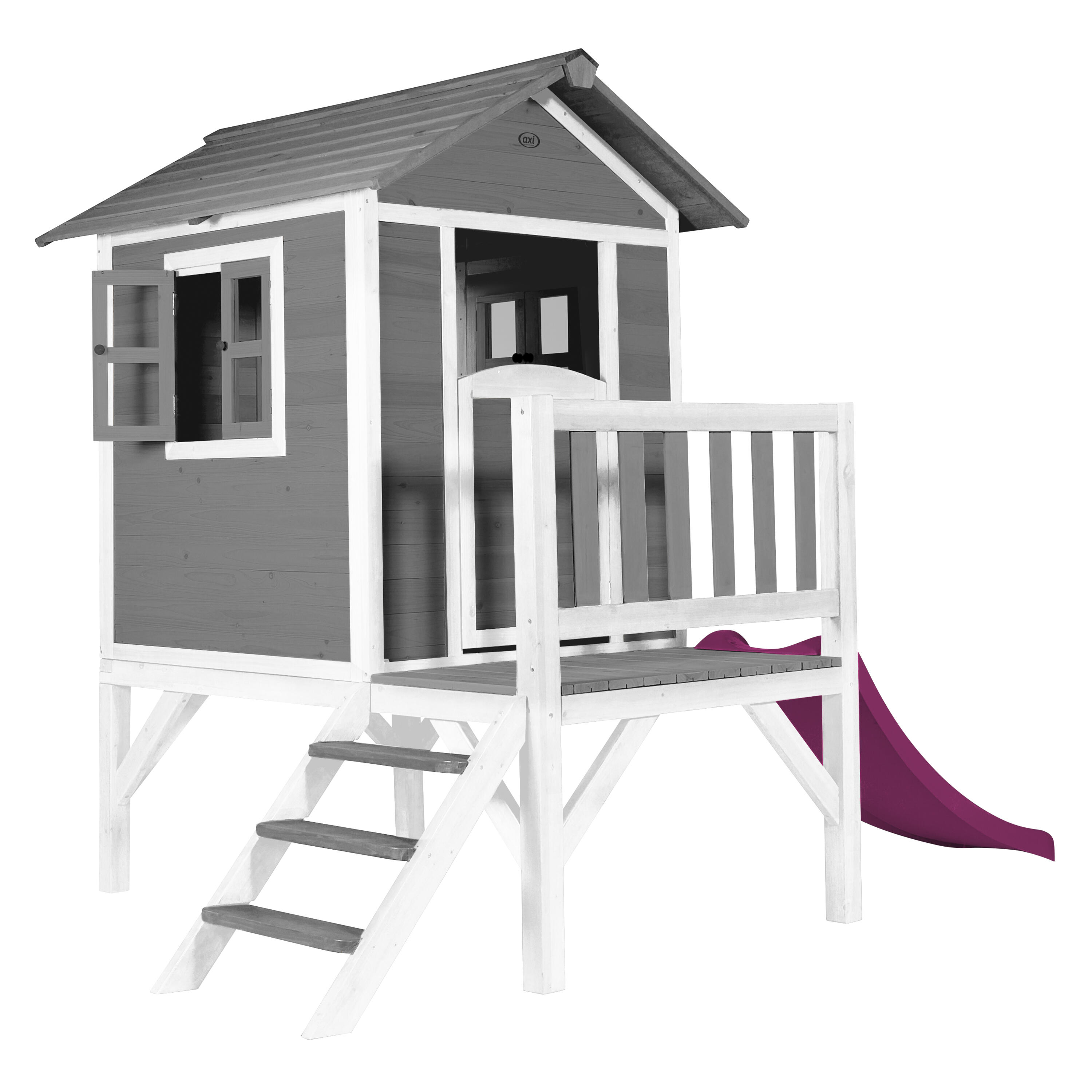 Maisonnette en bois Lodge XL Grise - Toboggan Violet 2/7