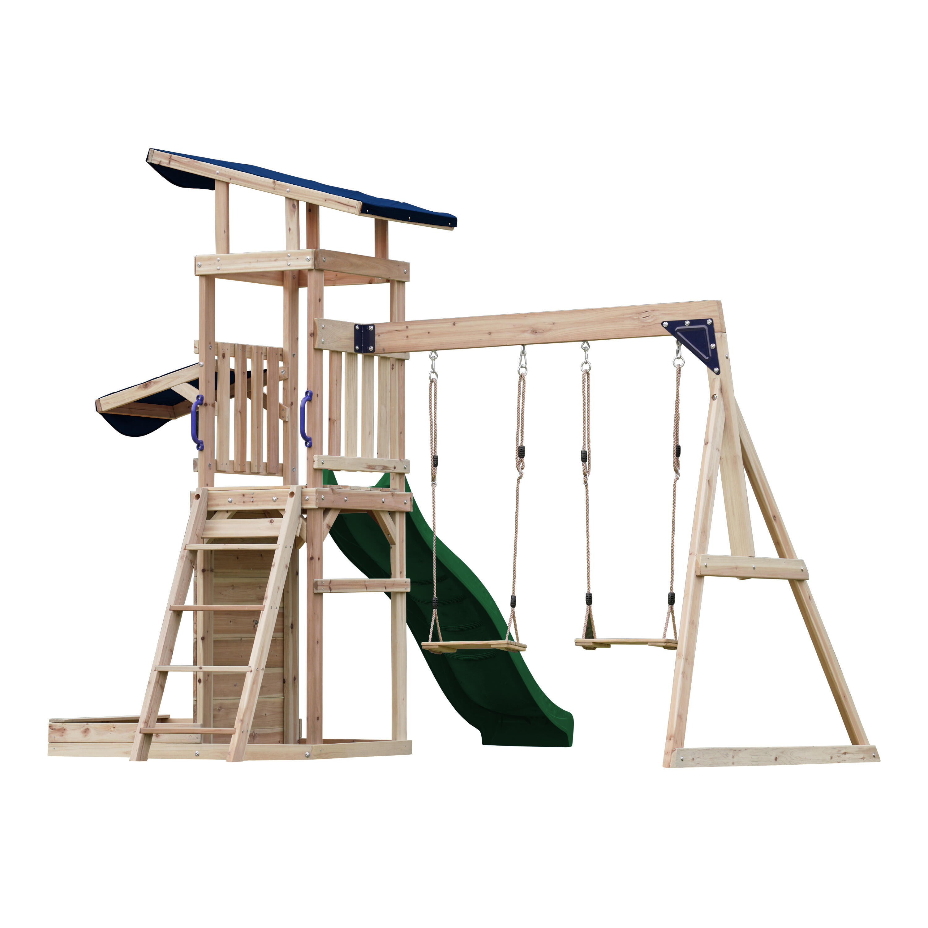 Malik Spielturm aus Holz mit 2 Schaukeln, Rutsche Grün 6/7