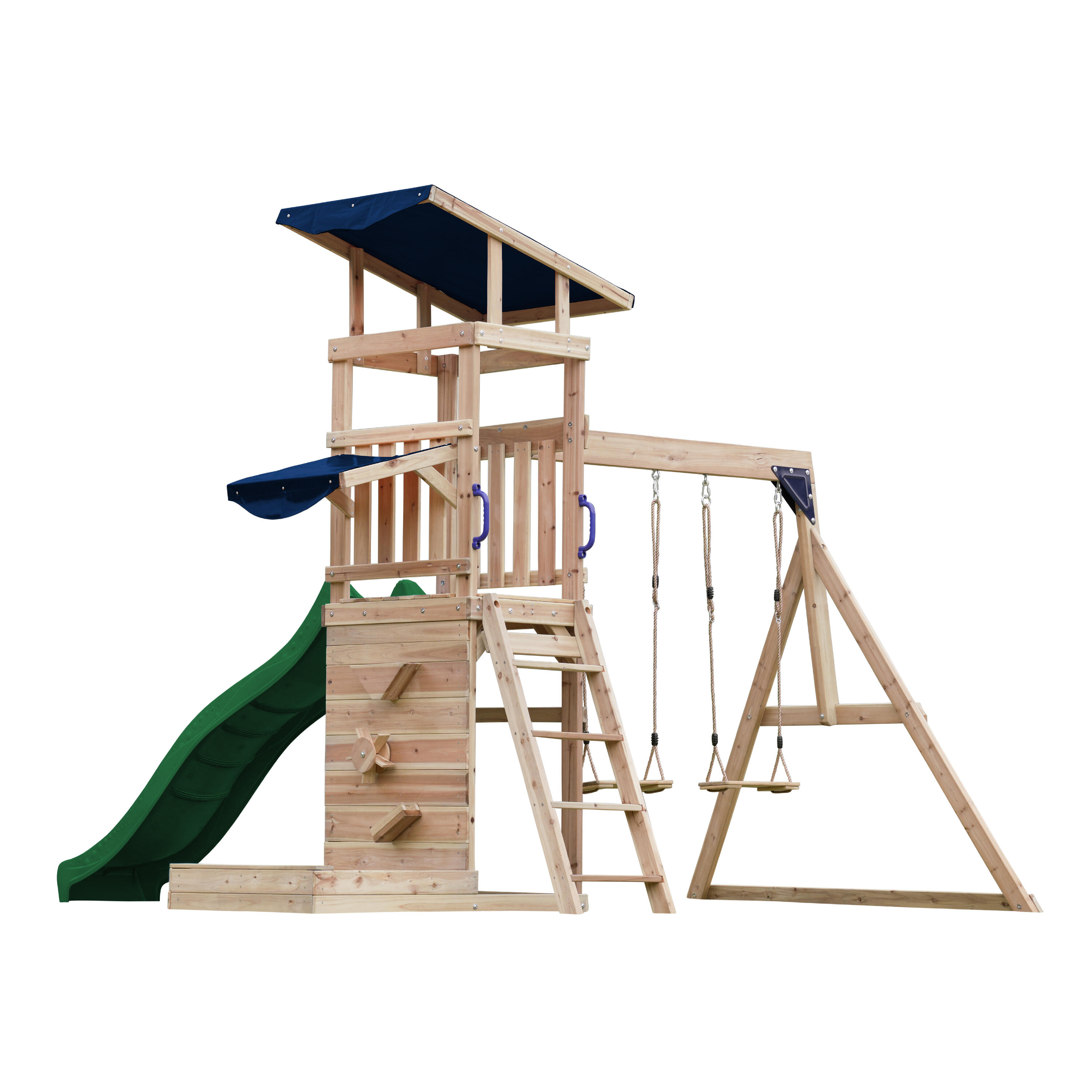 Malik Spielturm aus Holz mit 2 Schaukeln, Rutsche Grün 7/7