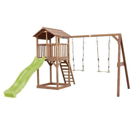 Beach Tower Spielturm, Rutsche Hellgrün, 2 Schaukeln & Sandkasten