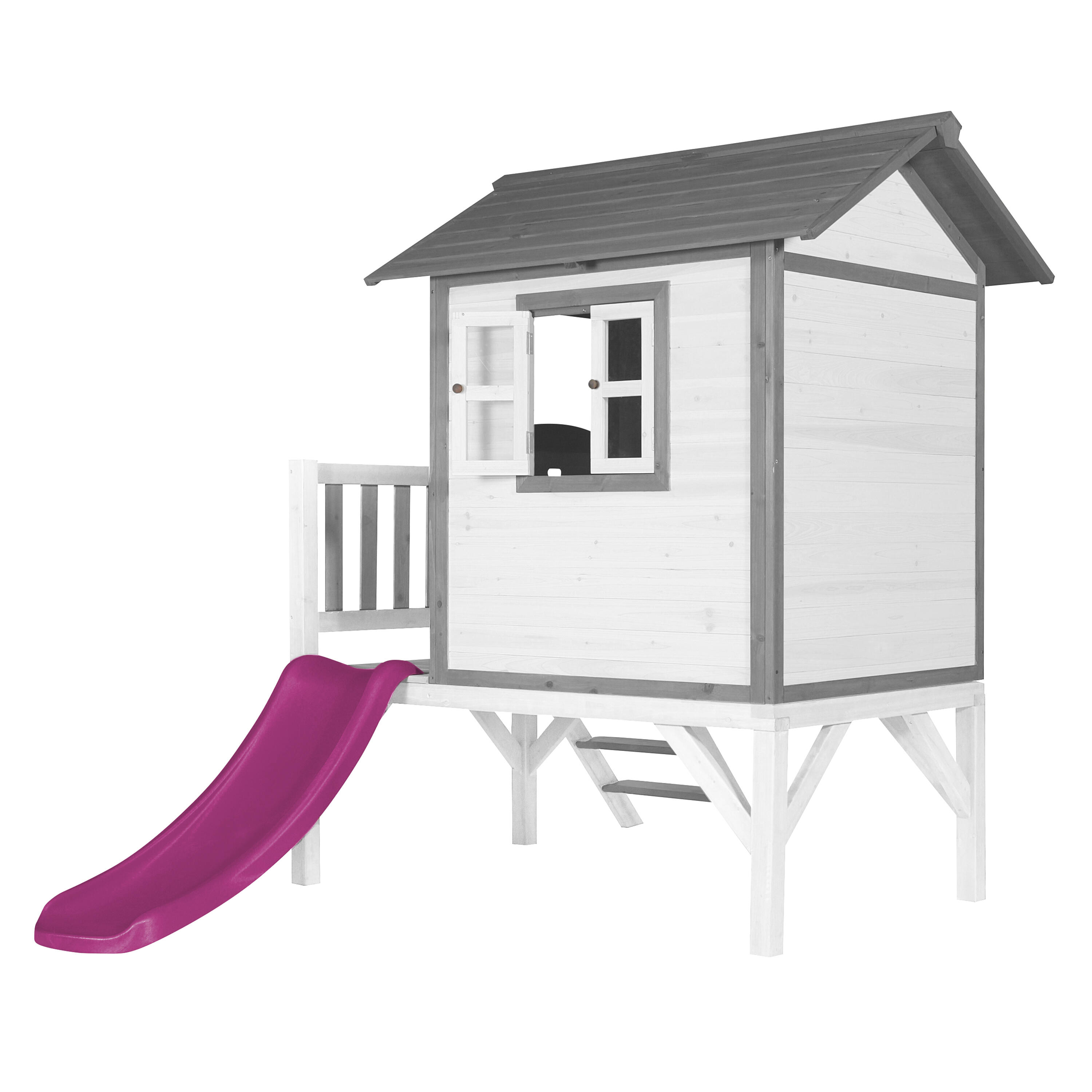 Maisonnette en bois Lodge XL Blanche - Toboggan Violet 4/7