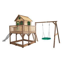 Maisonnette en bois Liam, Bac à Sable, Balançoire et Toboggan Blanc