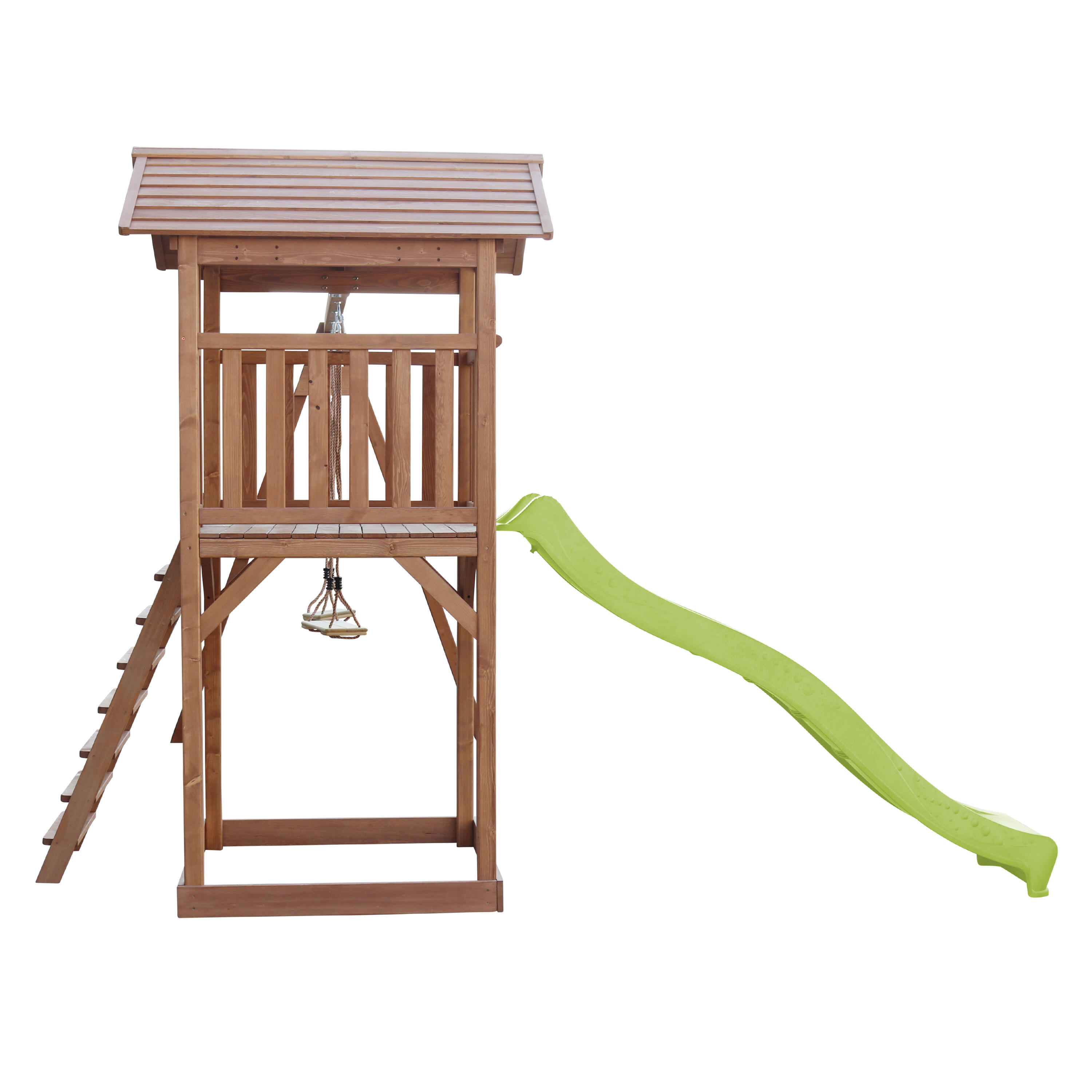 Aire de jeux Beach Tower Marron avec 2 Balançoires - Toboggan Vert Citron 7/7