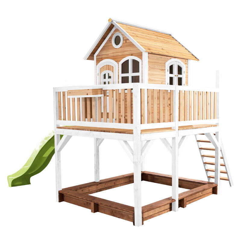 AXI Liam Maison Enfant Marron et Blanche Bac à Sable & Toboggan Jaune, Bois FSC