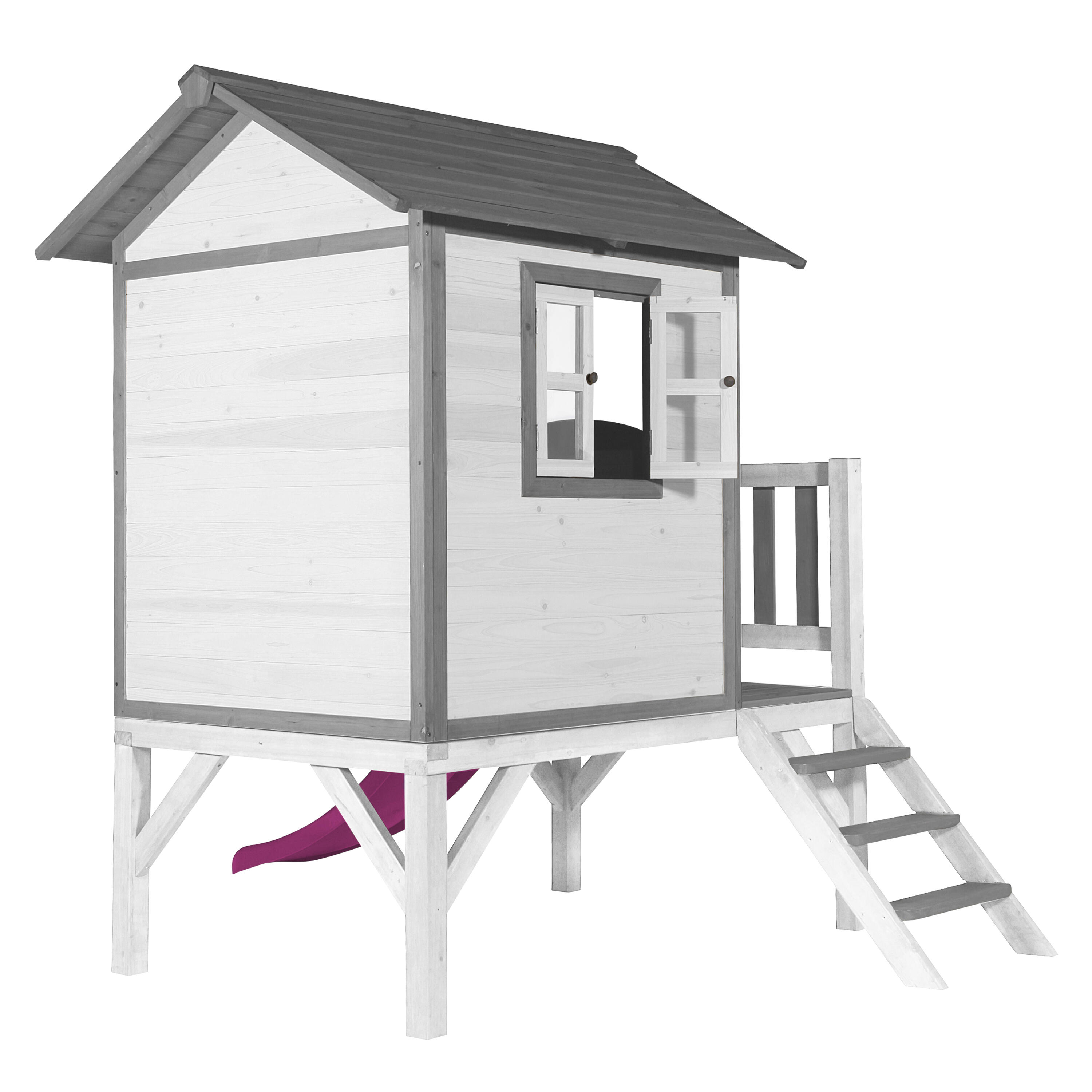 Maisonnette en bois Lodge XL Blanche - Toboggan Violet 5/7