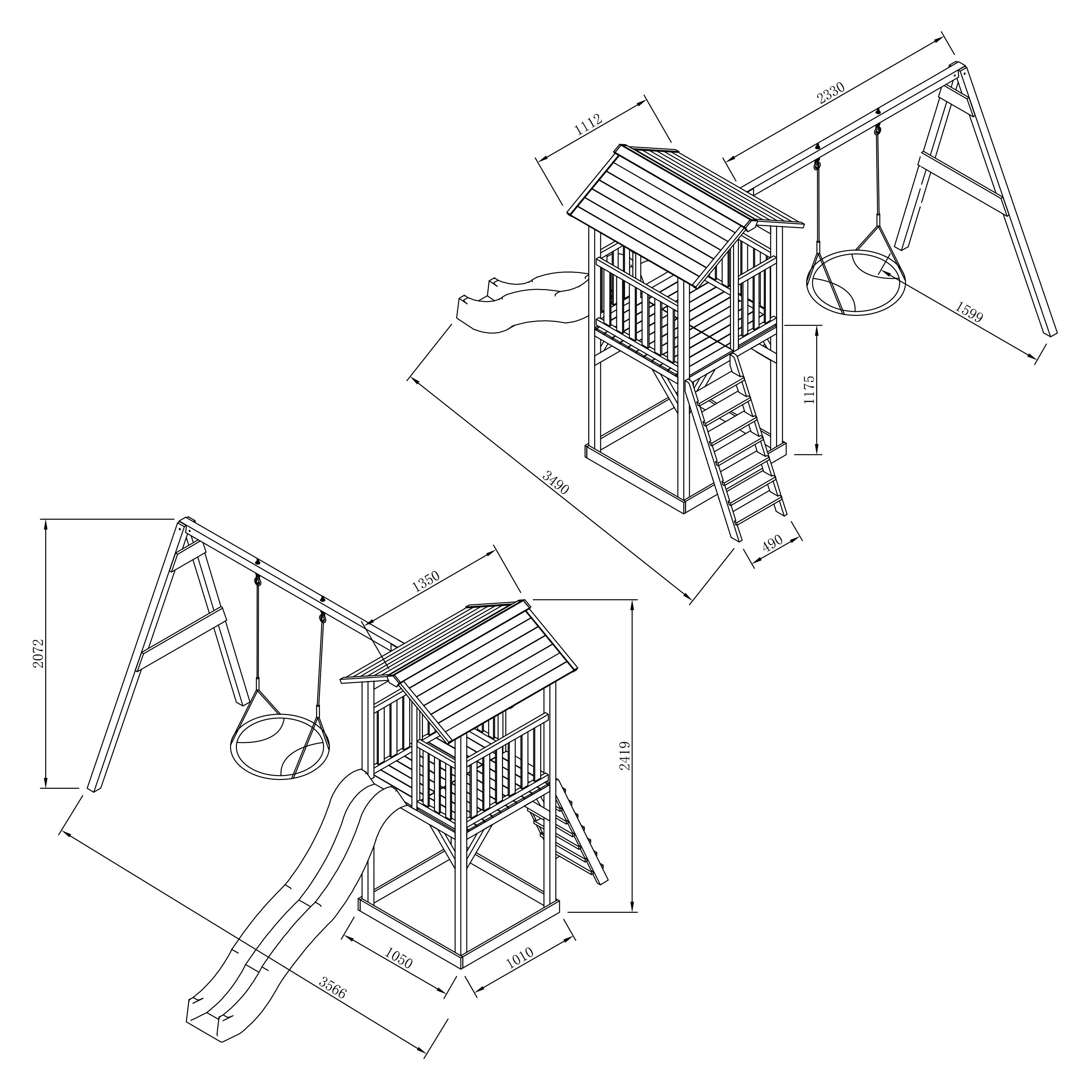 Aire de jeux Beach Tower Marron/Blanche, Balançoire, Toboggan Gris 4/7