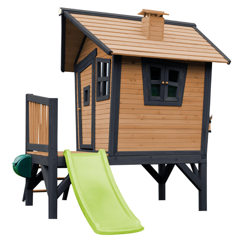 AXI Robin Maison Enfant anthracite & marron avec Toboggan Vert clair, Bois FSC