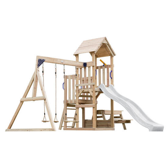 Aire de jeux Mette avec balançoire double marron - toboggan blanc