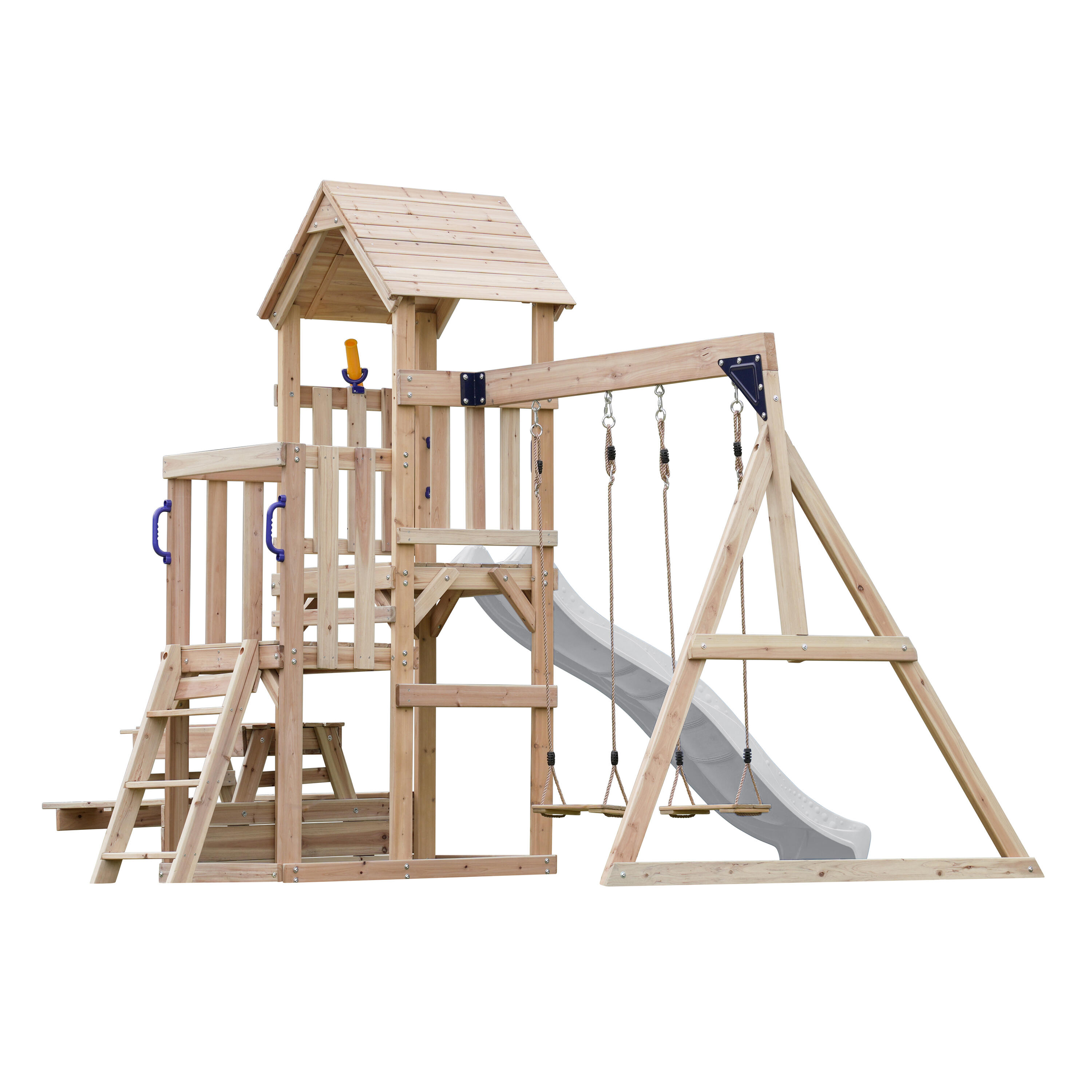 Parque Infantil Mette con columpio doble marrón - tobogán blanco 4/7