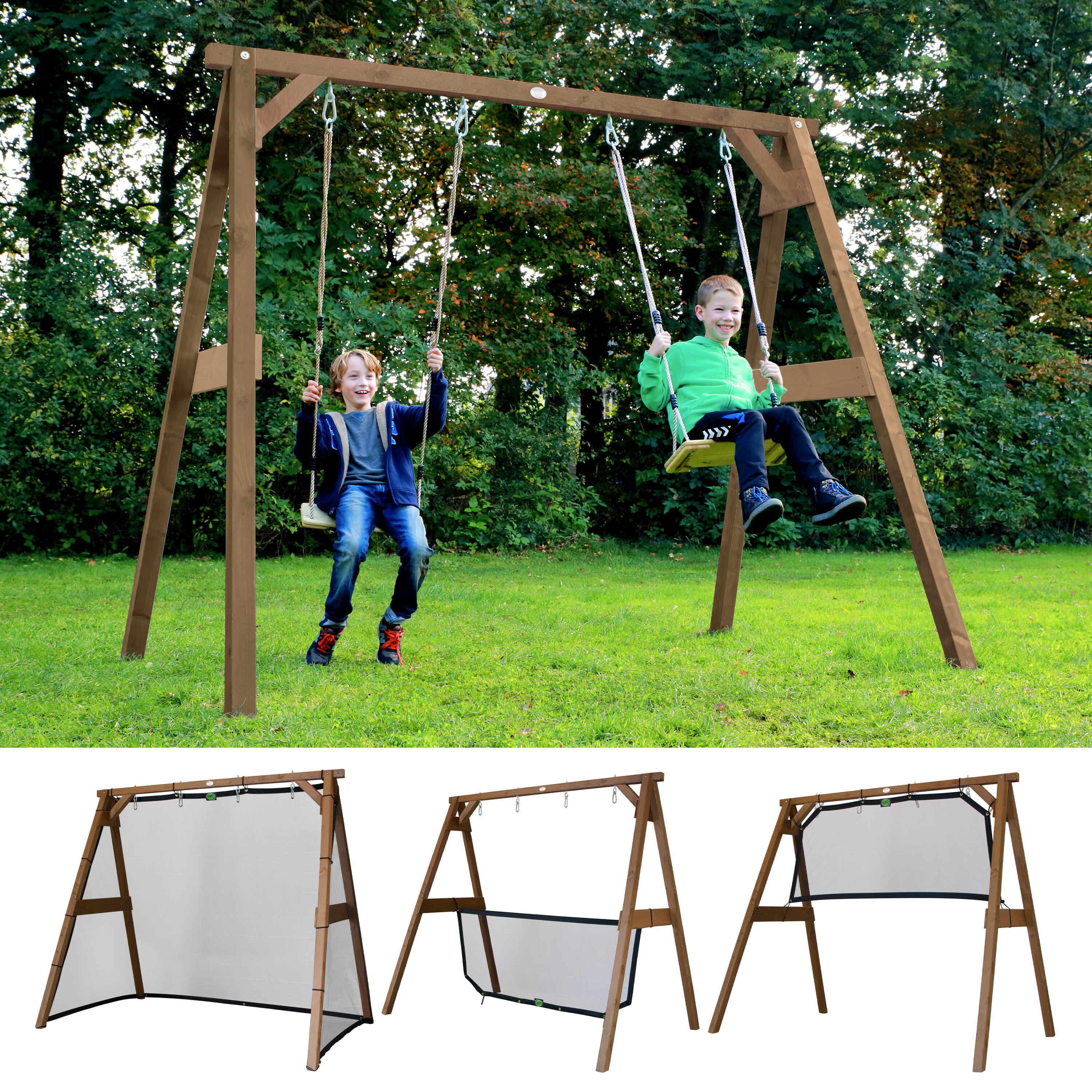 Cadre Football, balançoire, volley-ball, tennis, 4-in-1 Sports Fun, Marron 3/7